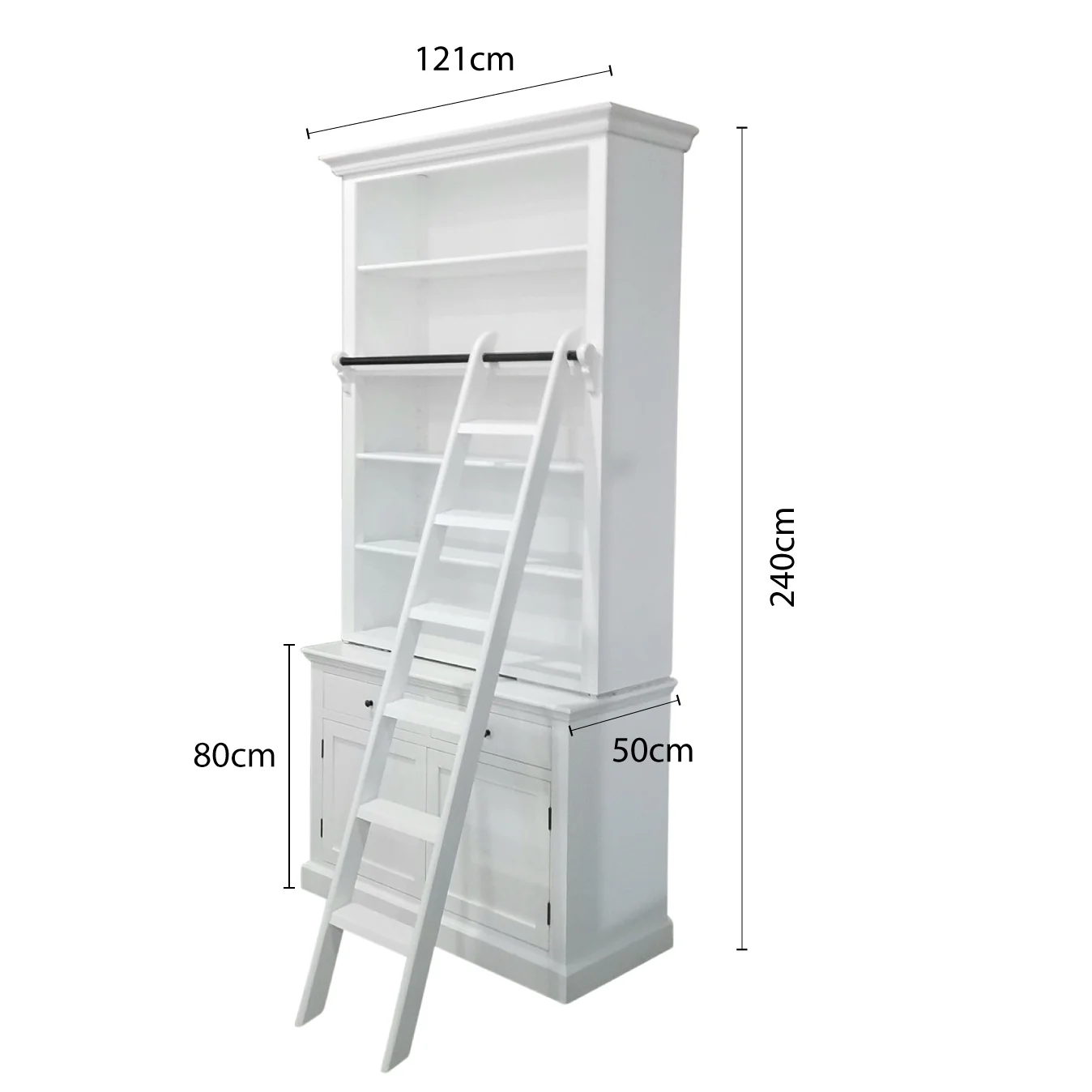 Hamptons Halifax Single Hutch Open Bookcase Buffet with Ladder - Image 26
