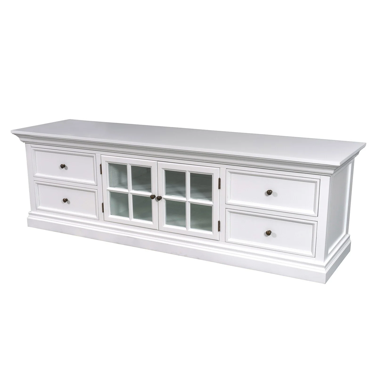 Hamptons Halifax TV Entertainment Unit with 4 Drawers Glass Doors Storage 180cm - Image 18