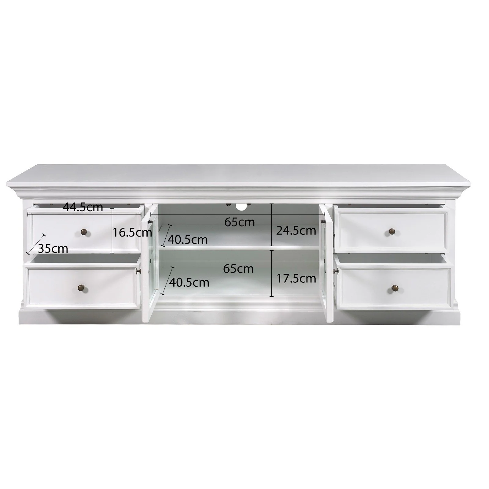 Hamptons Halifax TV Entertainment Unit with 4 Drawers Glass Doors Storage 180cm - Image 25