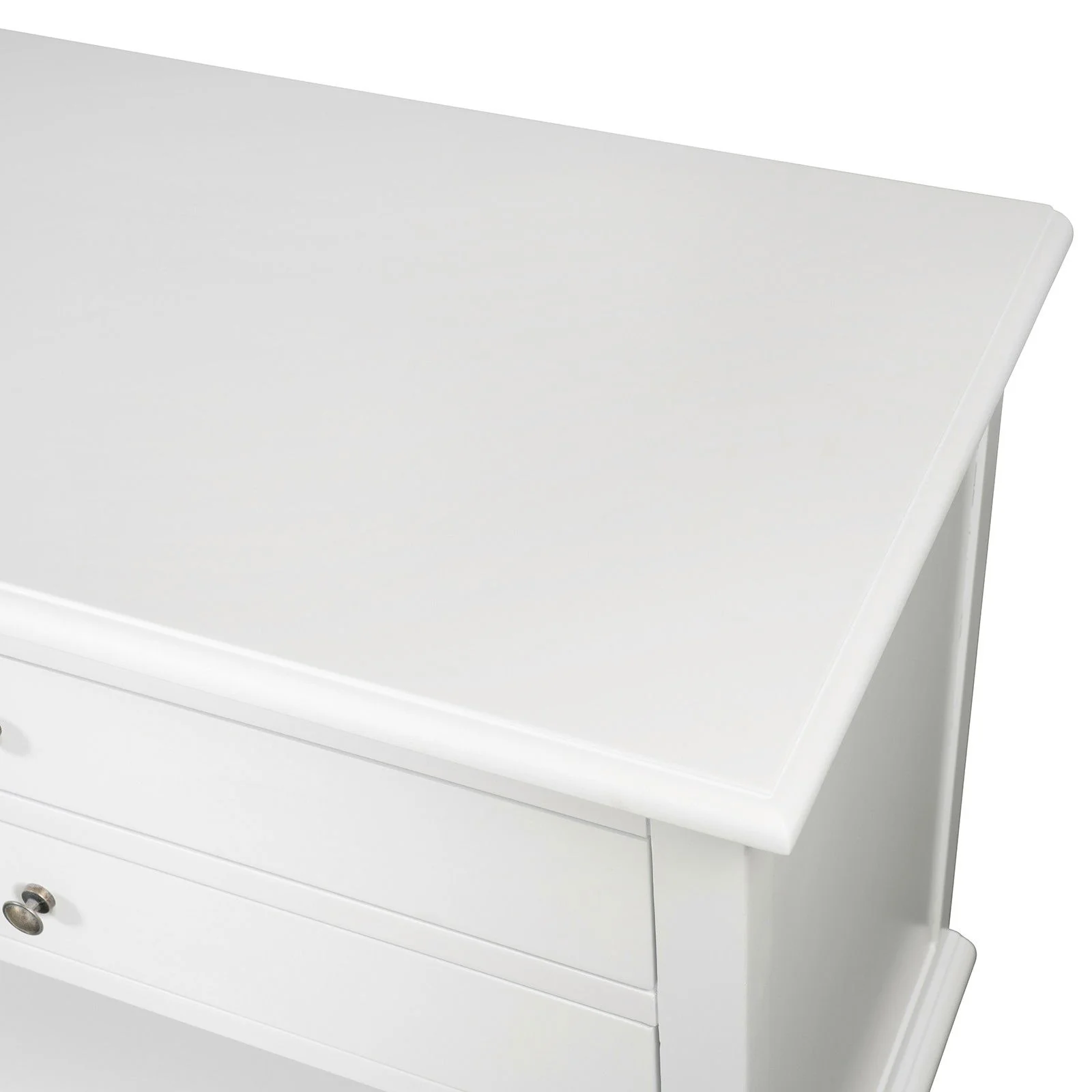 New England Hamptons Bedside/ Lamp Table – 2 Drawers & Open Shelf and Dentil Molding Design - Image 18