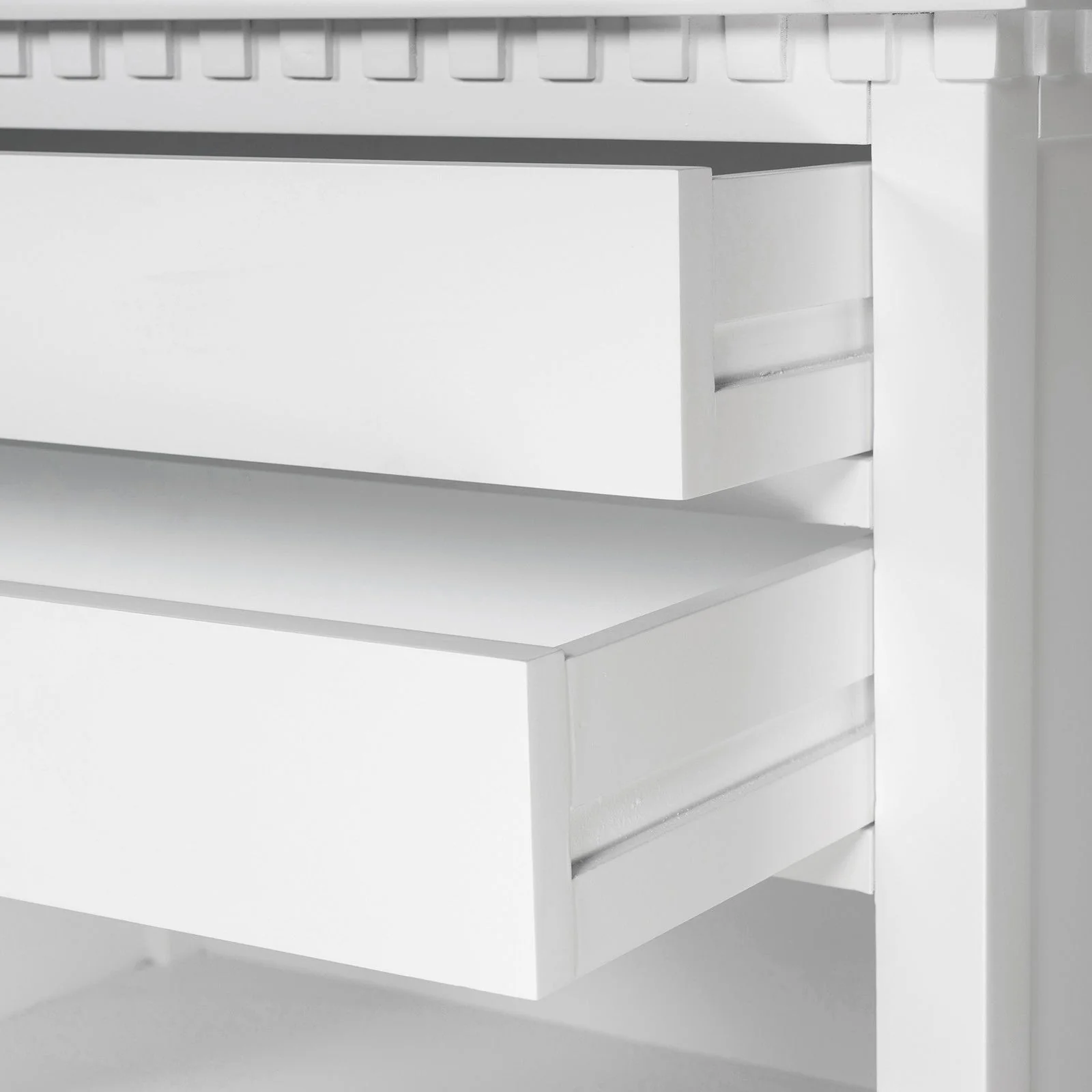 New England Hamptons Bedside/ Lamp Table – 2 Drawers & Open Shelf and Dentil Molding Design - Image 21