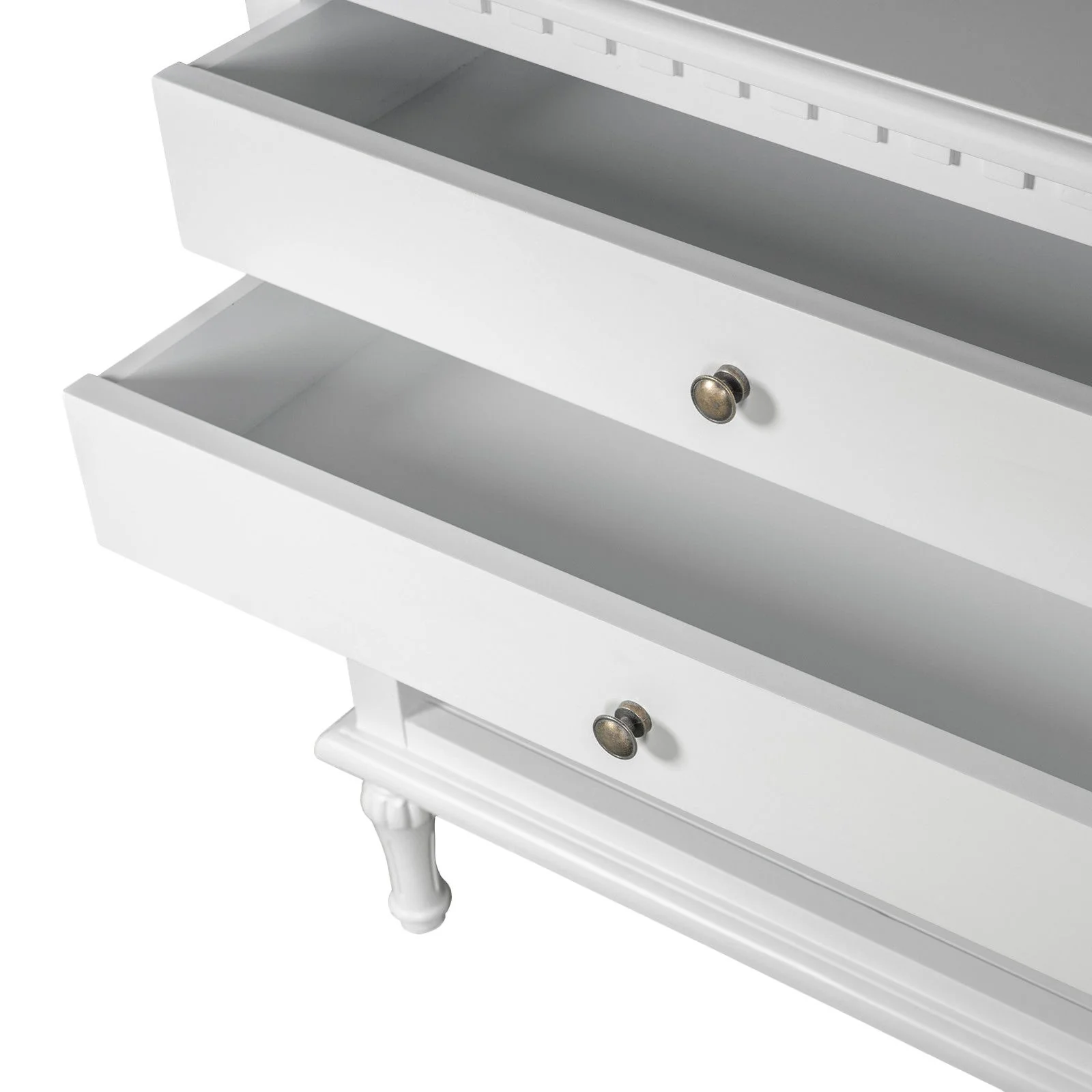 New England Hamptons Bedside/ Lamp Table – 2 Drawers & Open Shelf and Dentil Molding Design - Image 22