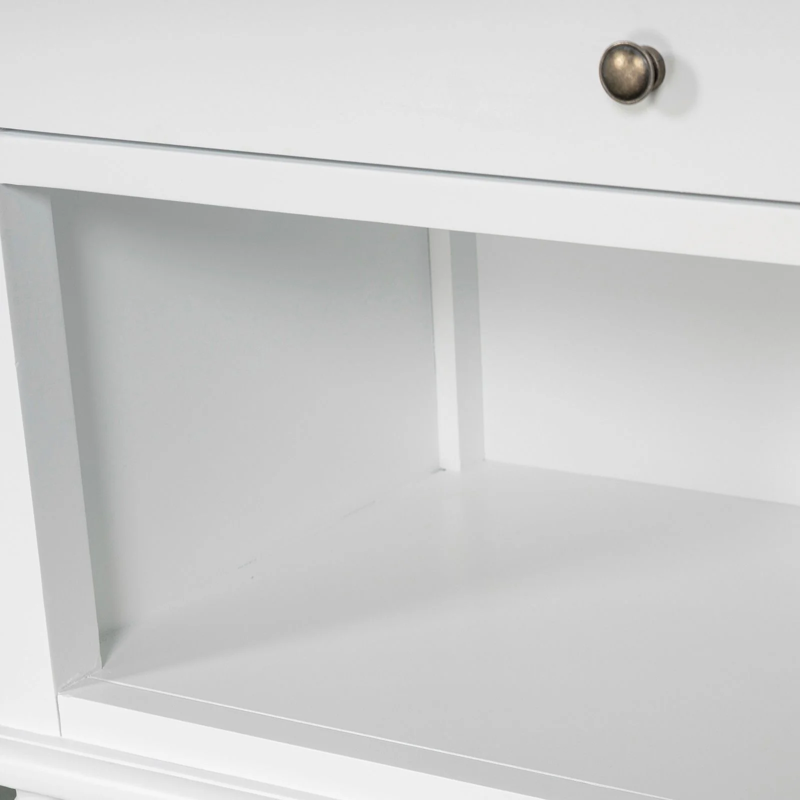 New England Hamptons Bedside/ Lamp Table – 2 Drawers & Open Shelf and Dentil Molding Design - Image 23