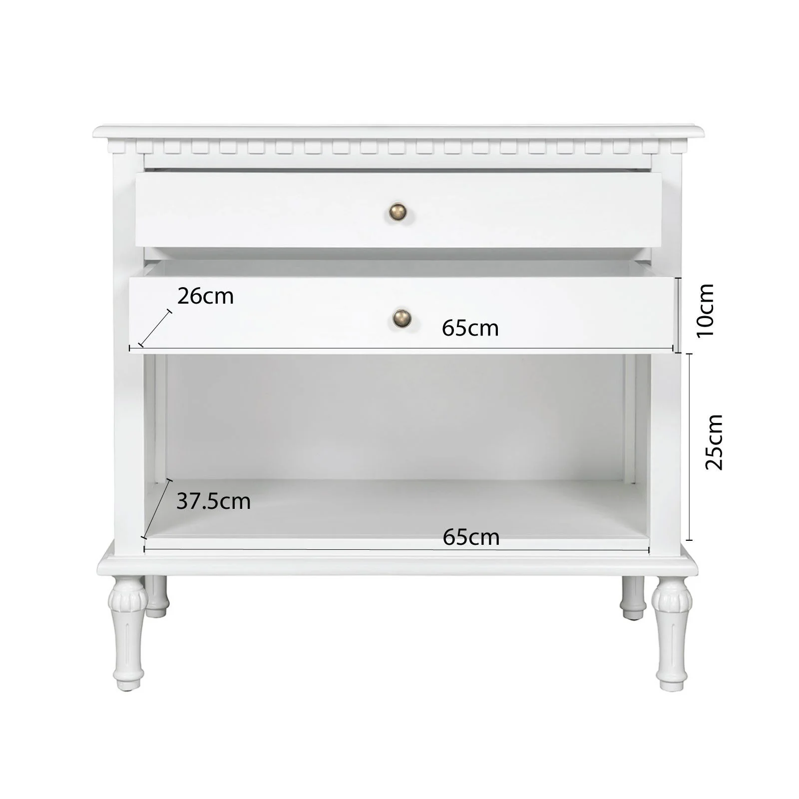 New England Hamptons Bedside/ Lamp Table – 2 Drawers & Open Shelf and Dentil Molding Design - Image 25