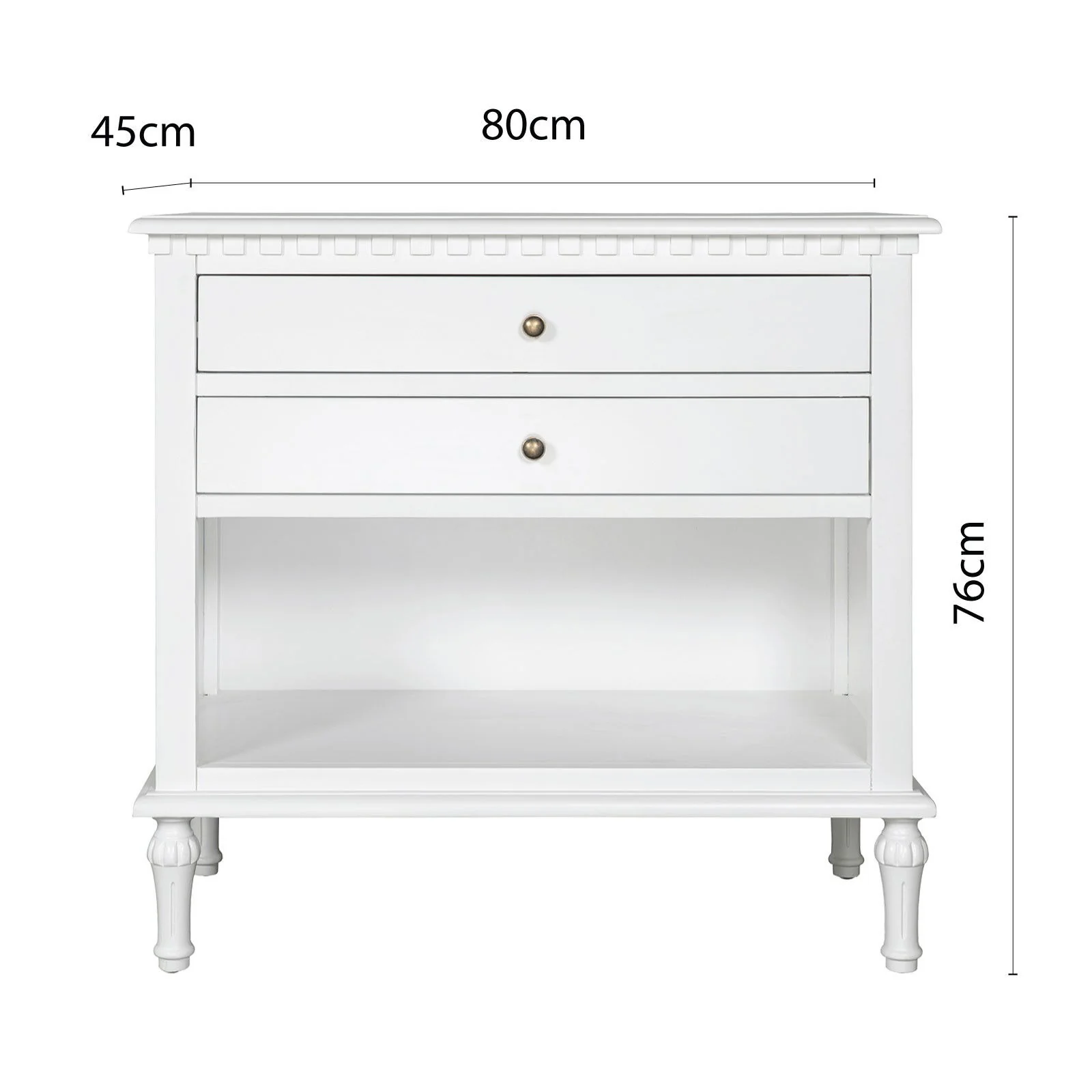 New England Hamptons Bedside/ Lamp Table – 2 Drawers & Open Shelf and Dentil Molding Design - Image 26