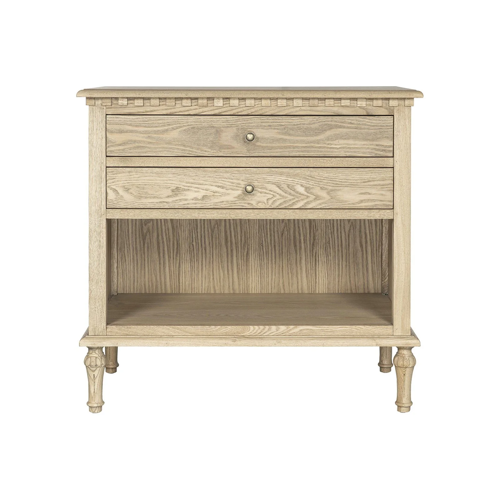 New England Hamptons Bedside/ Lamp Table – 2 Drawers & Open Shelf and Dentil Molding Design - Image 28