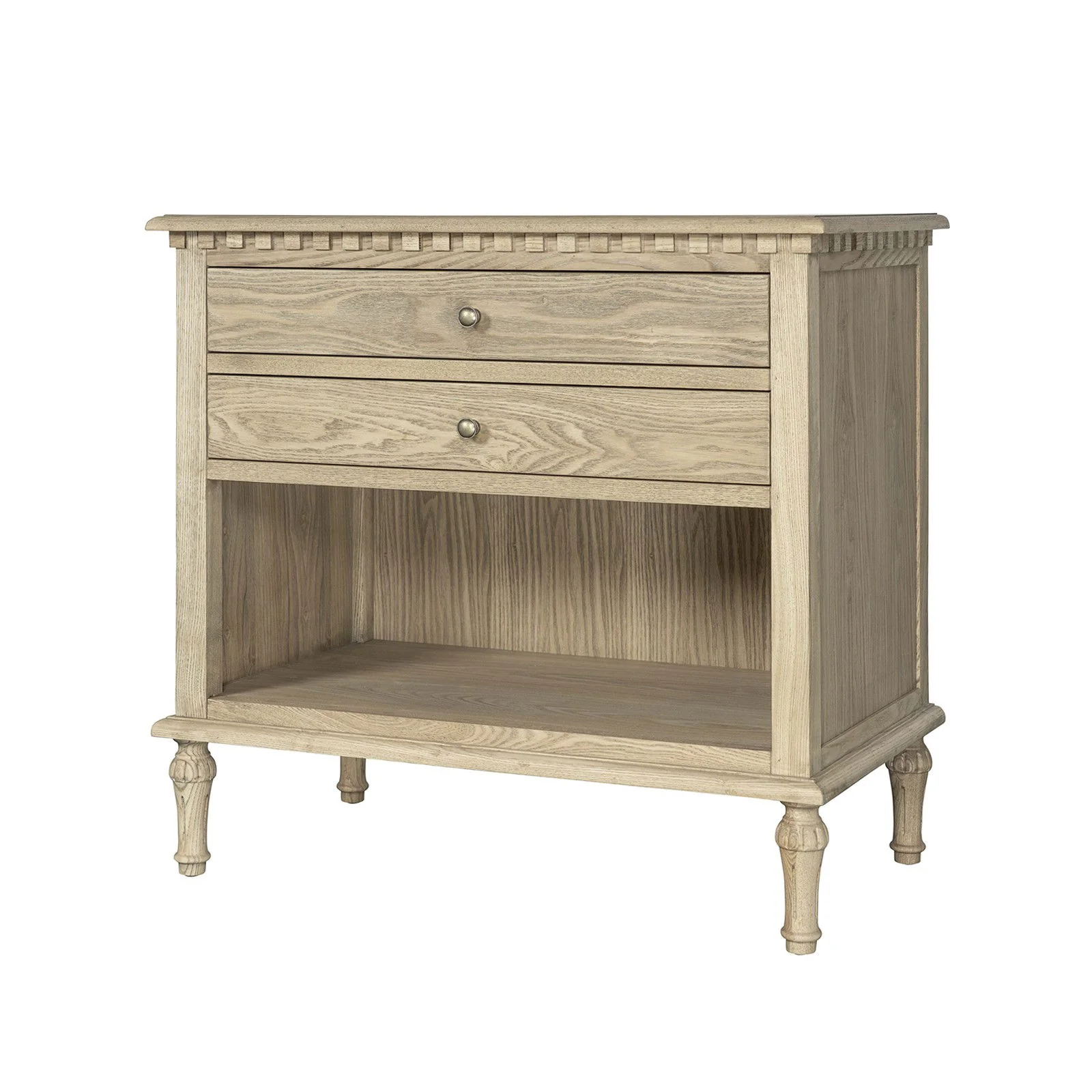 New England Hamptons Bedside/ Lamp Table – 2 Drawers & Open Shelf and Dentil Molding Design - Image 29