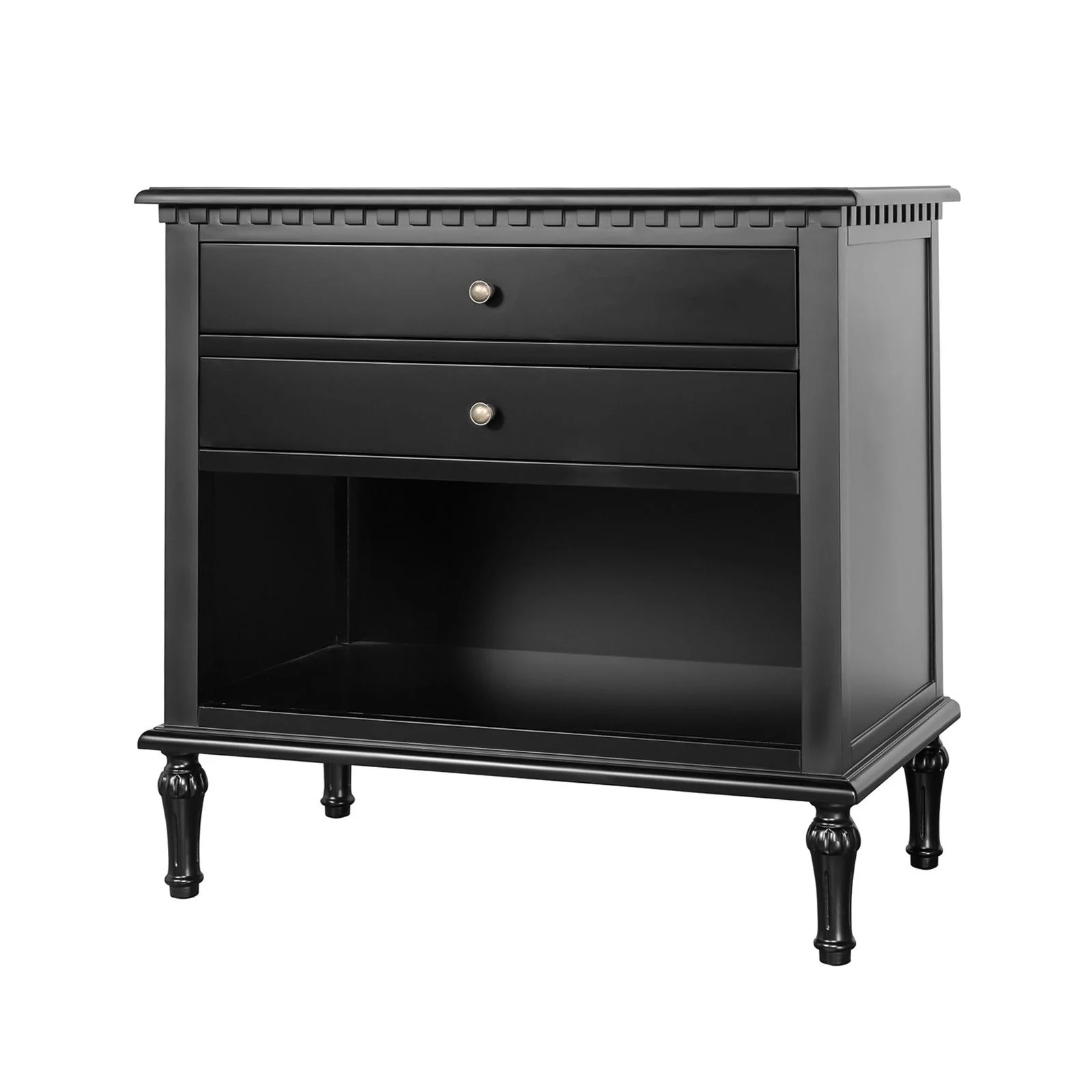 New England Hamptons Bedside/ Lamp Table – 2 Drawers & Open Shelf and Dentil Molding Design - Image 3