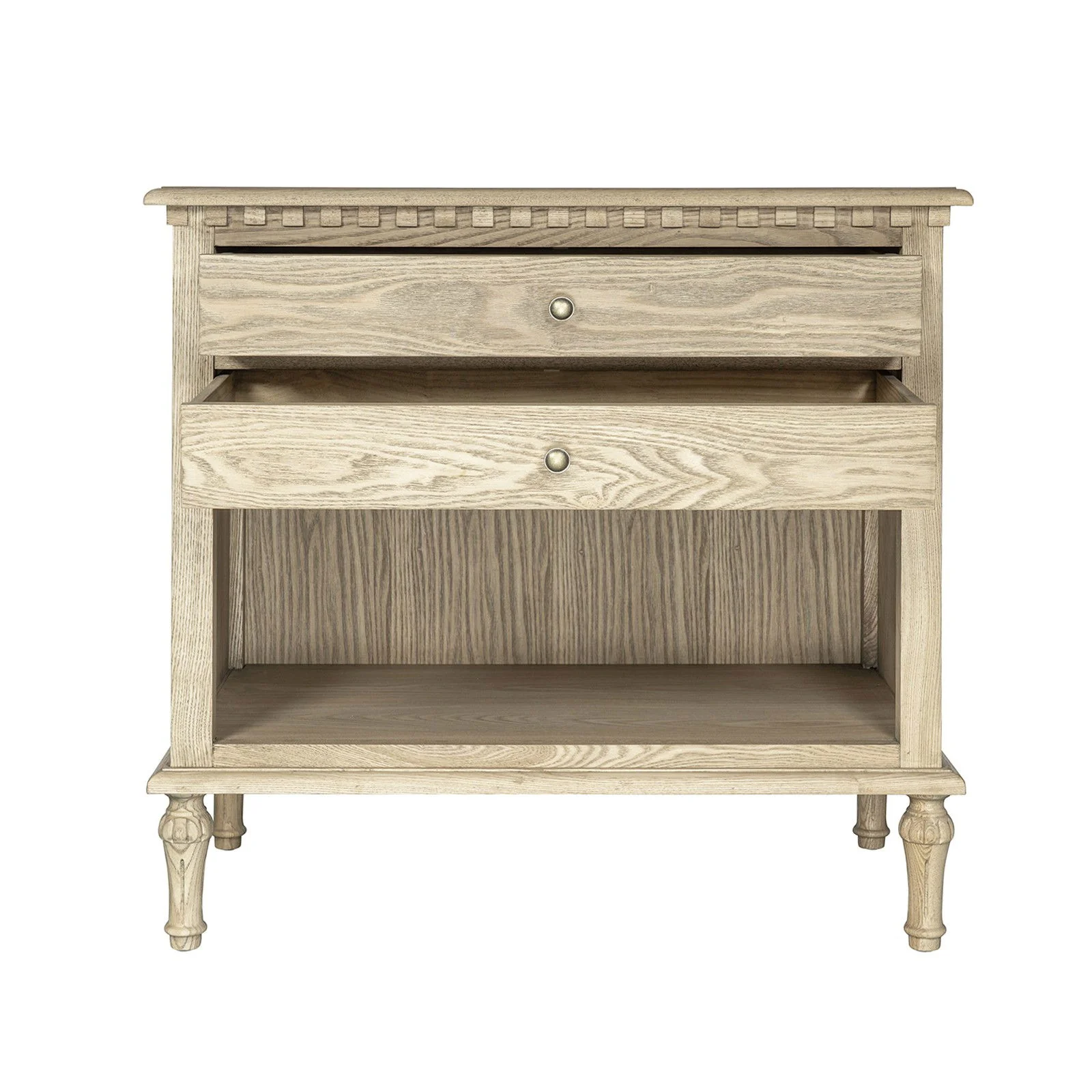 New England Hamptons Bedside/ Lamp Table – 2 Drawers & Open Shelf and Dentil Molding Design - Image 31