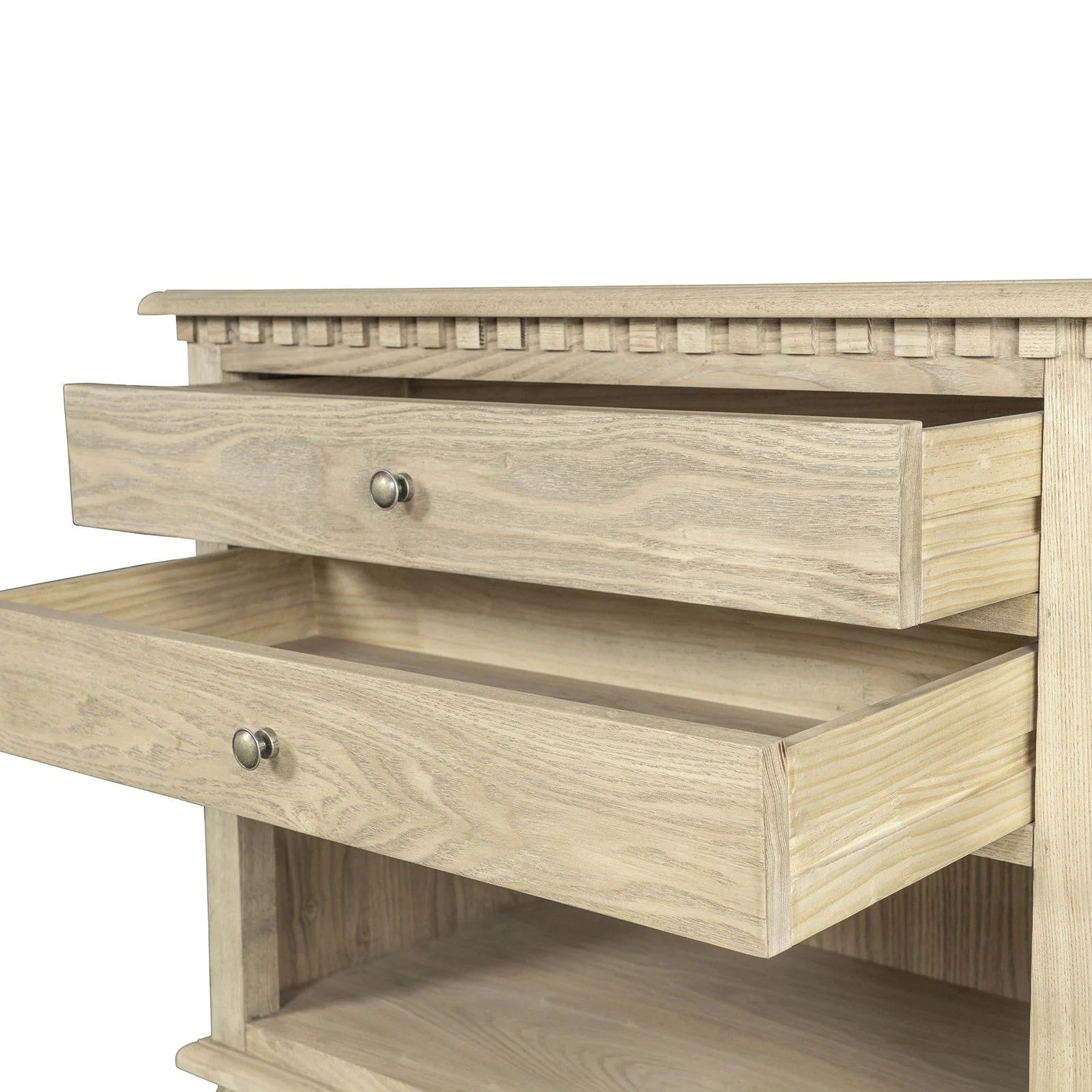 New England Hamptons Bedside/ Lamp Table – 2 Drawers & Open Shelf and Dentil Molding Design - Image 34