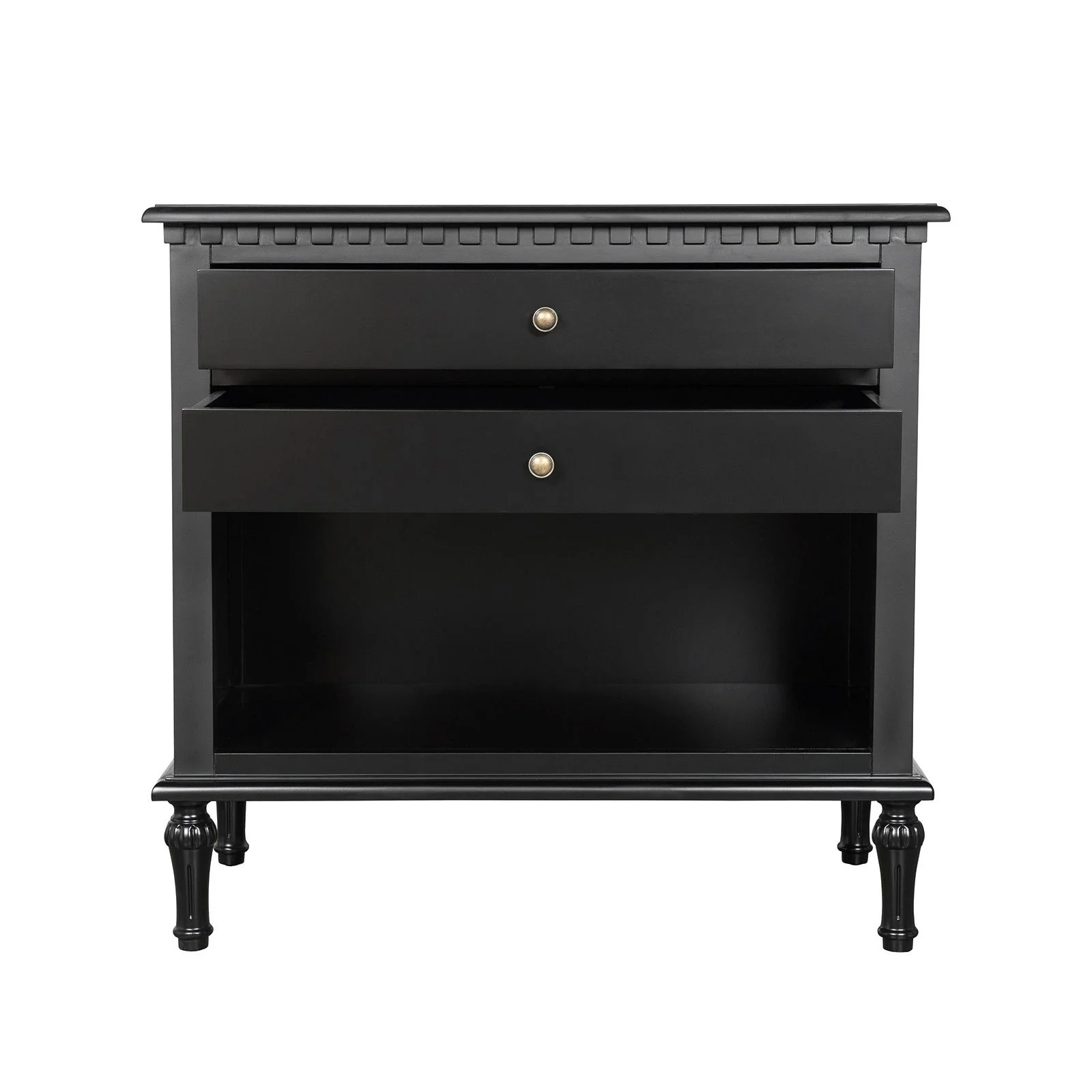 New England Hamptons Bedside/ Lamp Table – 2 Drawers & Open Shelf and Dentil Molding Design - Image 4
