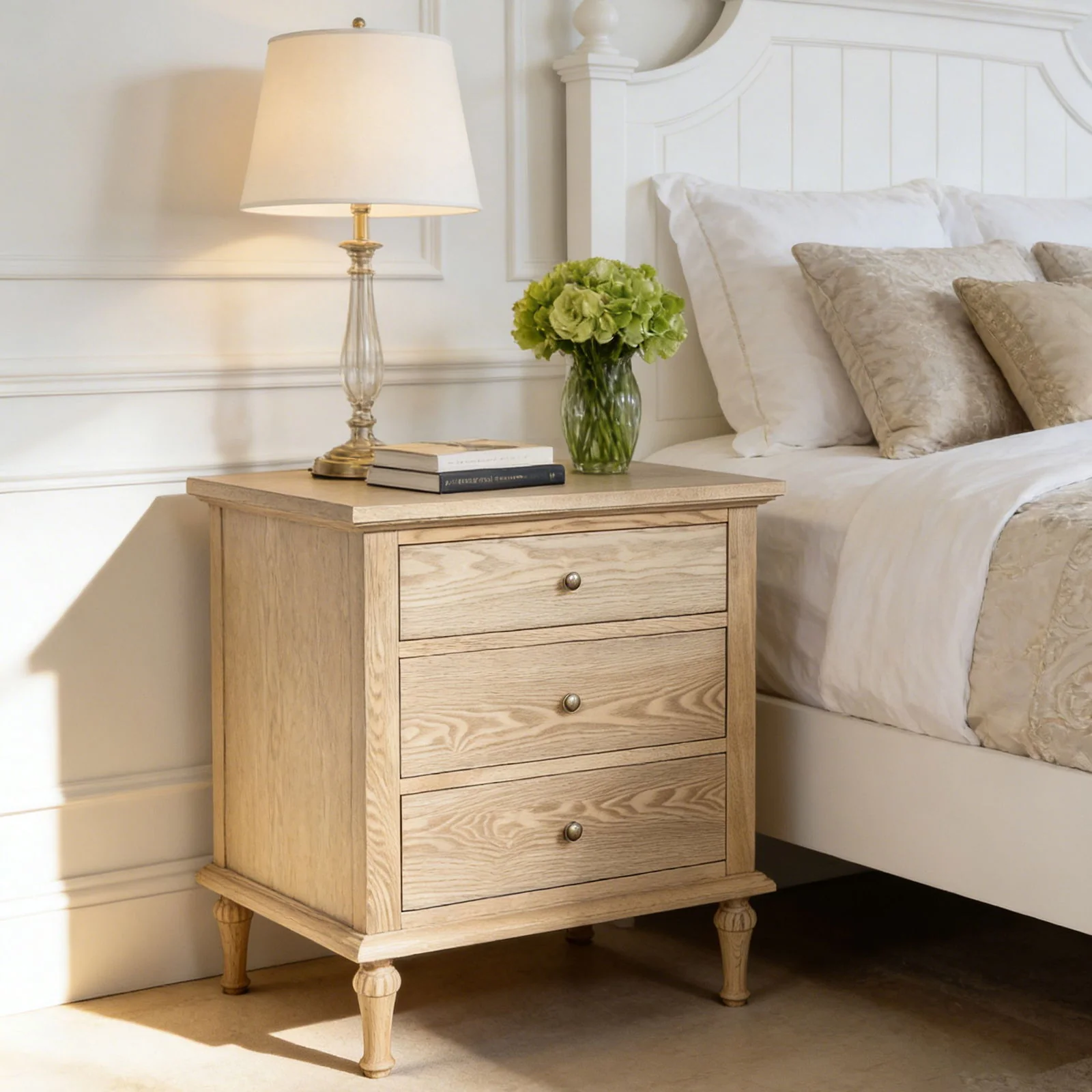 Hamptons Heritage 3 Drawer Bedside Lamp Table - Image 16