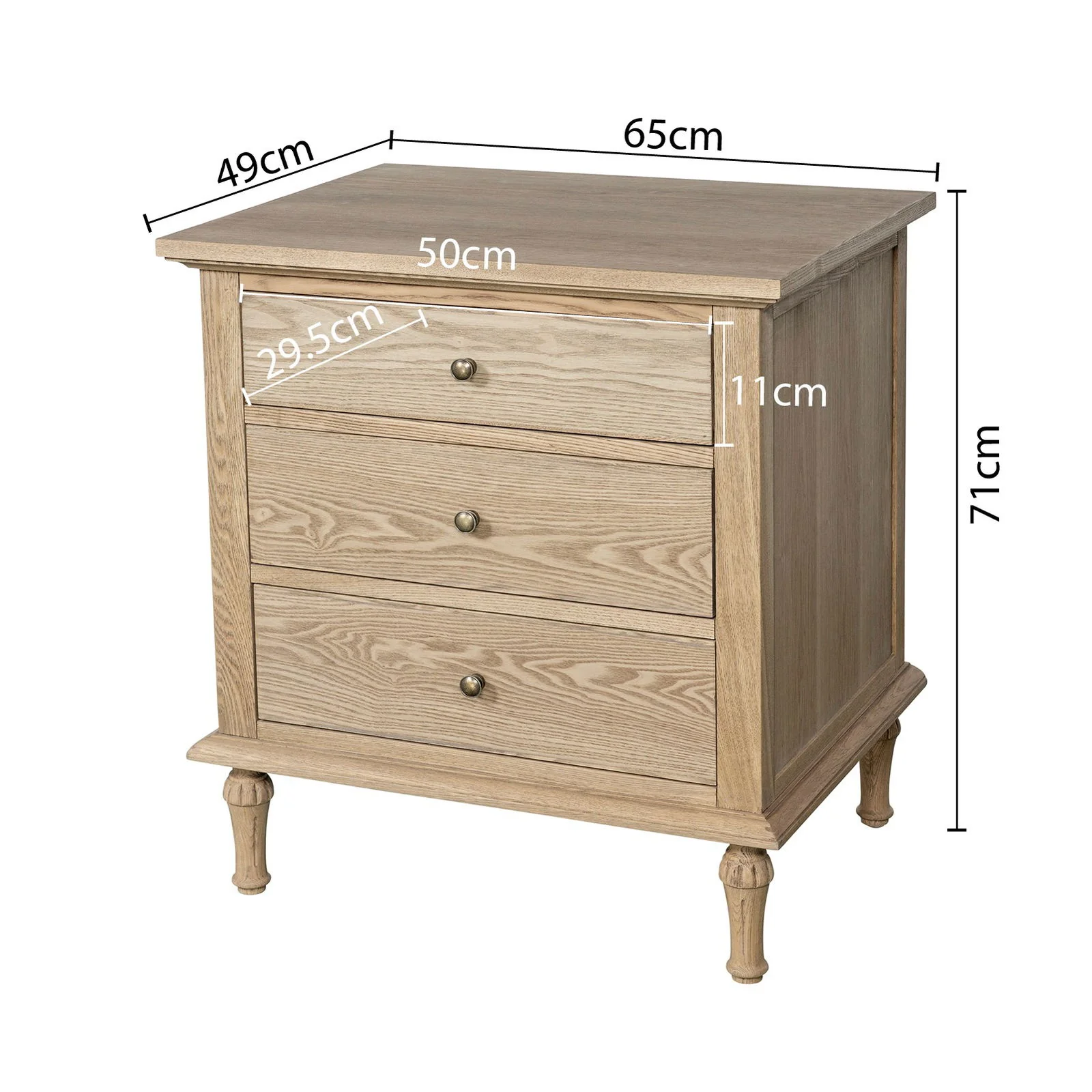 Hamptons Heritage 3 Drawer Bedside Lamp Table - Image 17