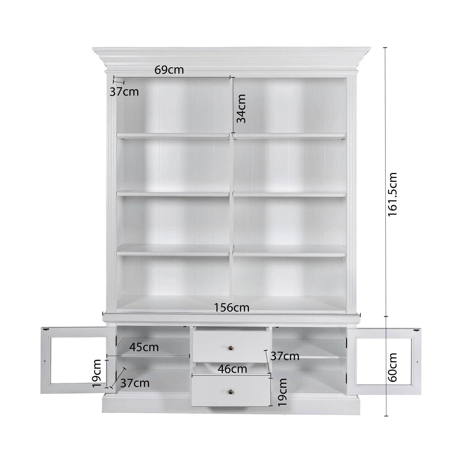 Hamptons Library Display Bookcase Cabinet with 2 Drawer - Image 16