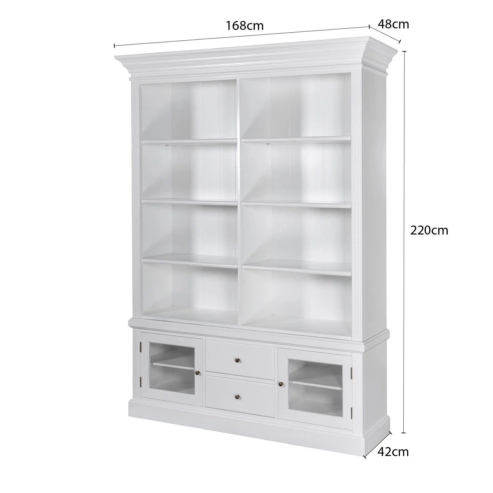 Hamptons Library Display Bookcase Cabinet with 2 Drawer - Image 17