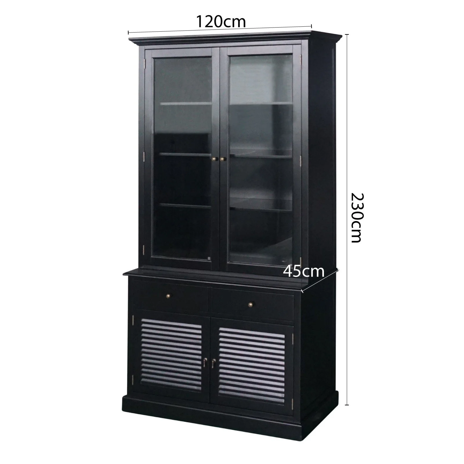 Hamptons Louvre 2 Glass Door Hutch Display and Buffet Cabinet Bookcase Cupboard - Image 10