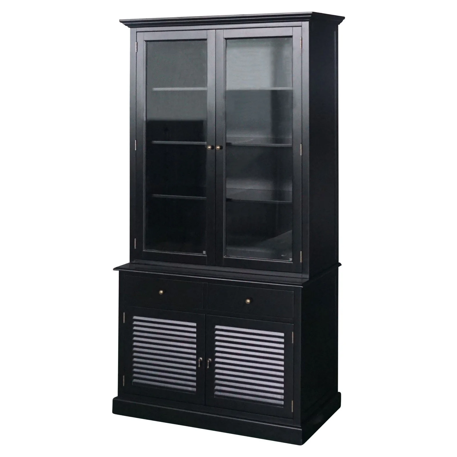 Hamptons Louvre 2 Glass Door Hutch Display and Buffet Cabinet Bookcase Cupboard - Image 3
