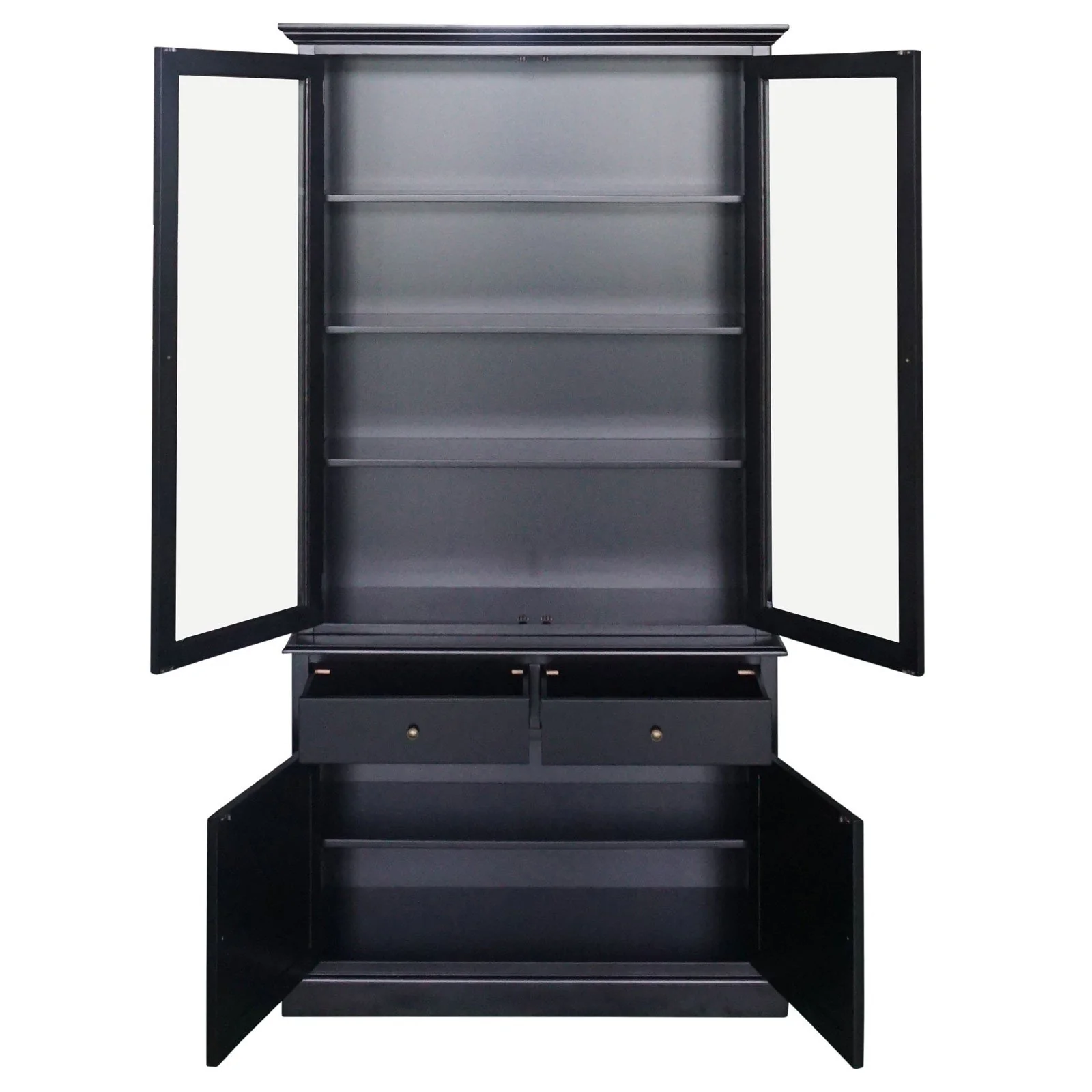 Hamptons Louvre 2 Glass Door Hutch Display and Buffet Cabinet Bookcase Cupboard - Image 5