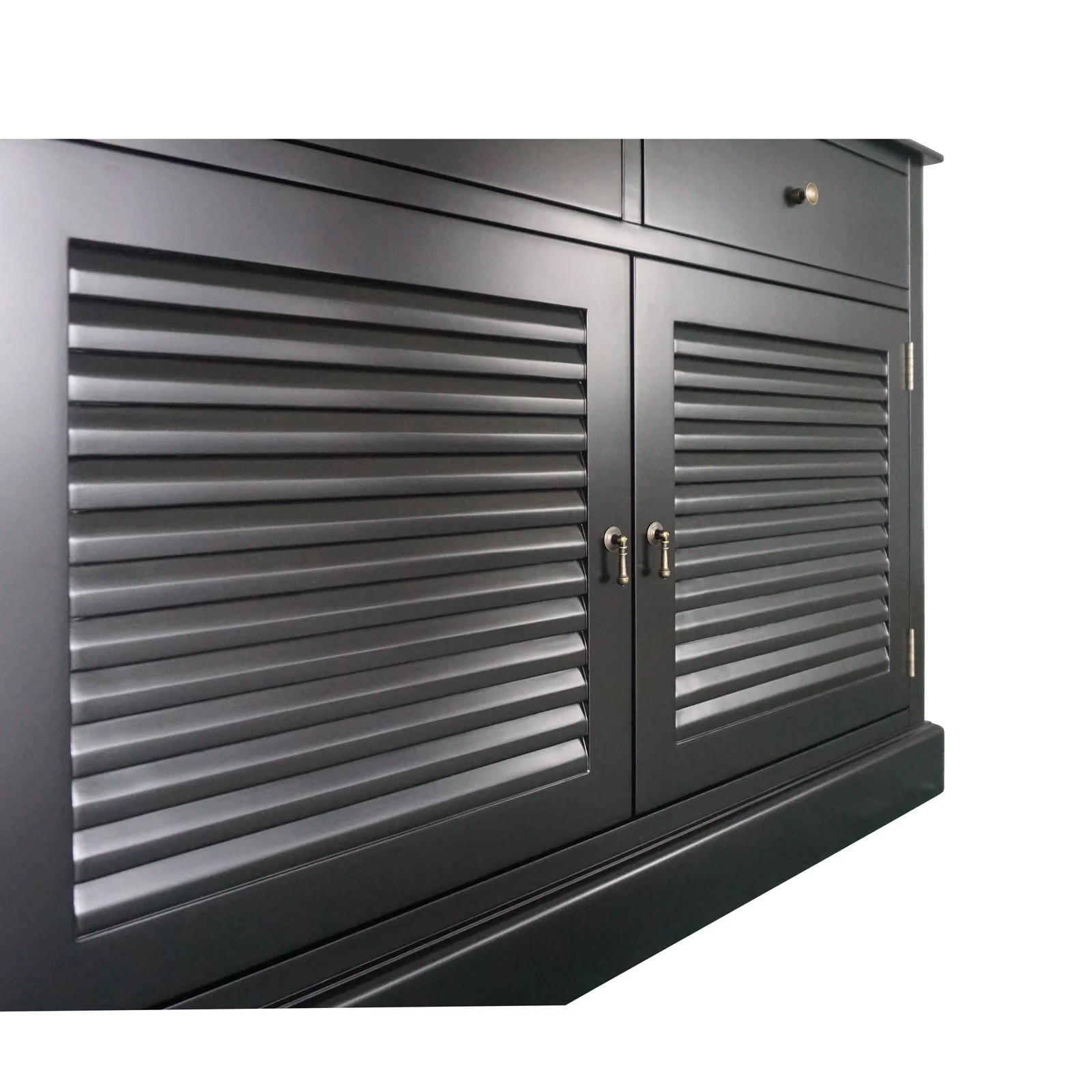 Hamptons Louvre 2 Glass Door Hutch Display and Buffet Cabinet Bookcase Cupboard - Image 6