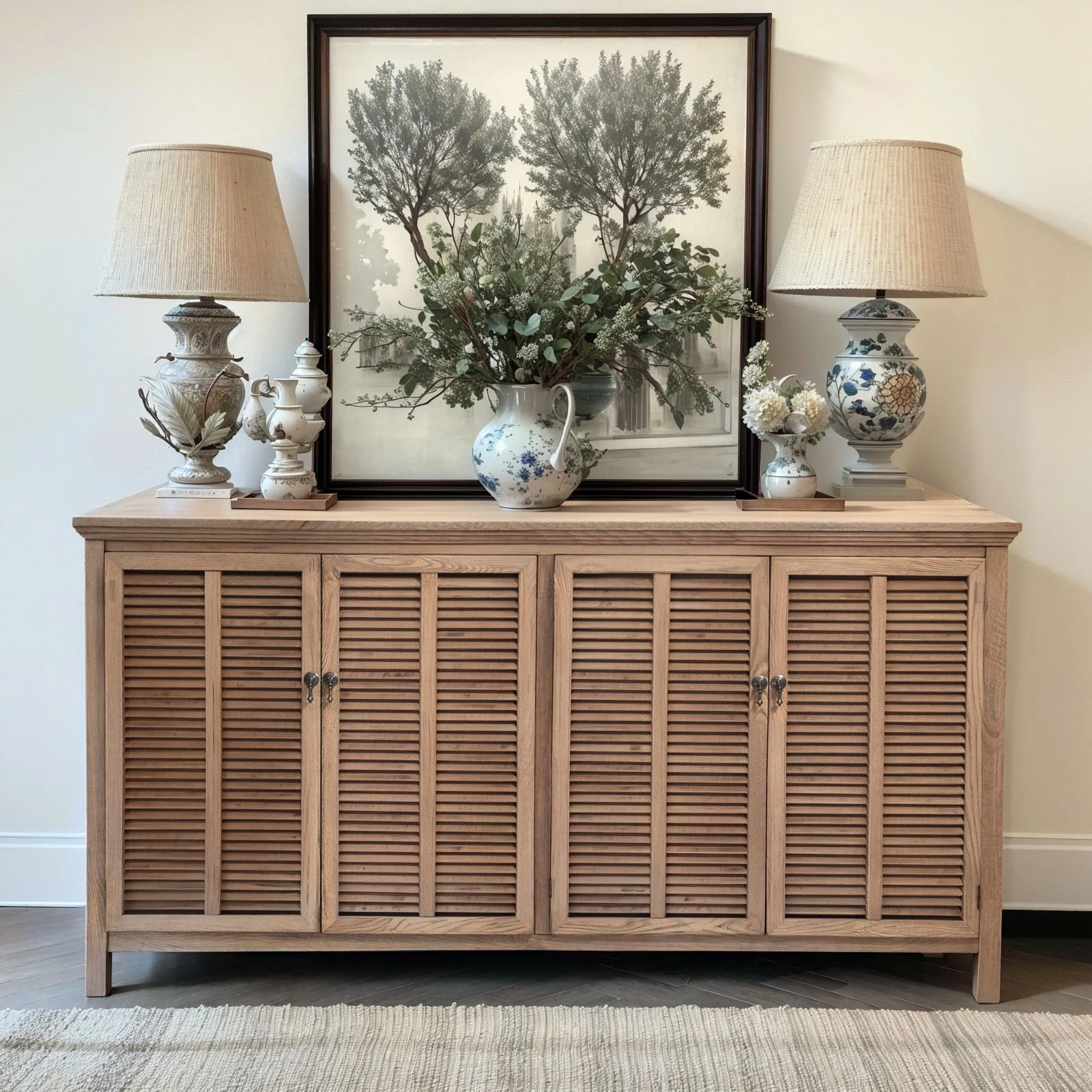 Hamptons Louvre 4 Door Hallway Sideboard Buffet Cabinet - Image 28