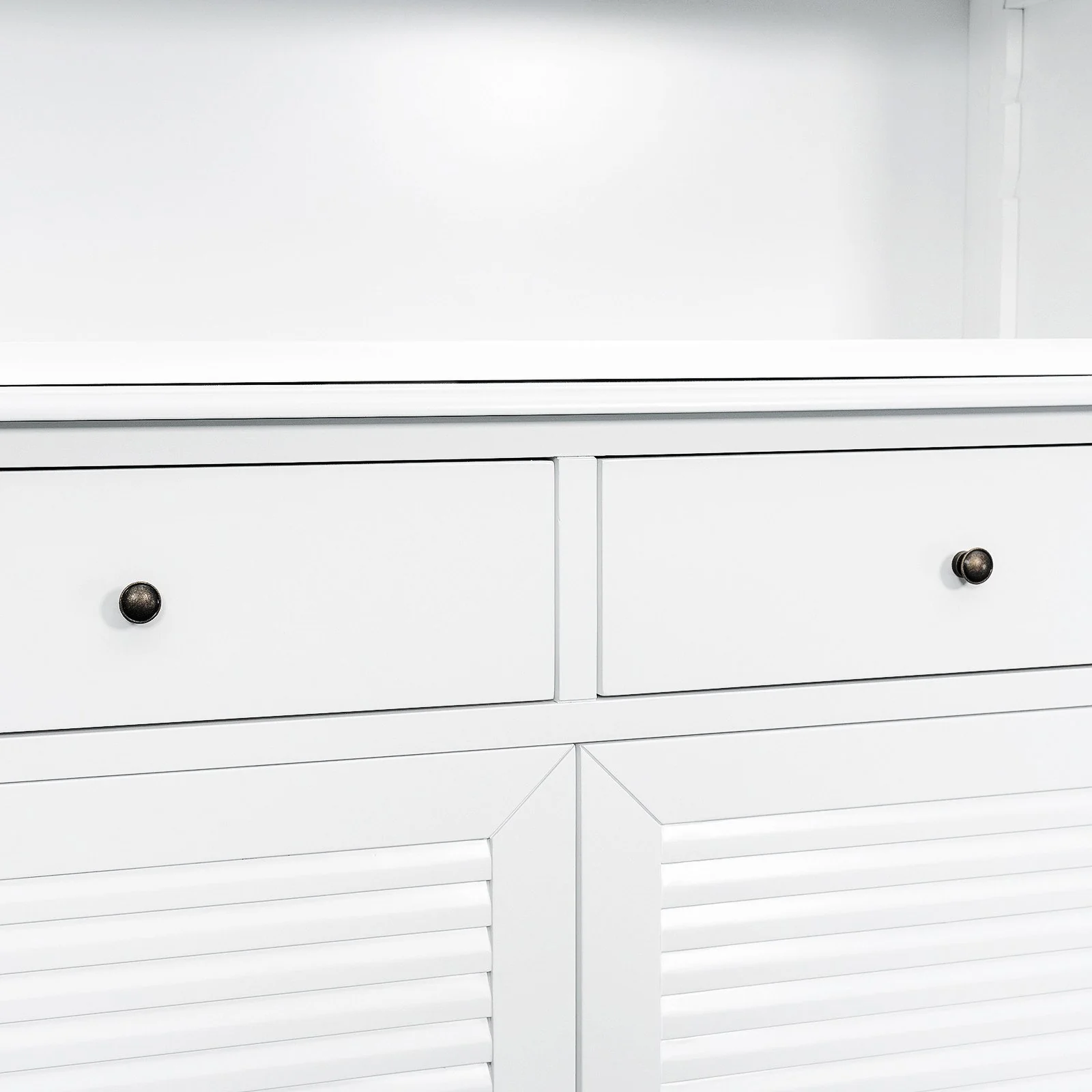 Hamptons Louvre Single Hutch Open Bookcase Buffet Cabinet with Ladder - Image 13