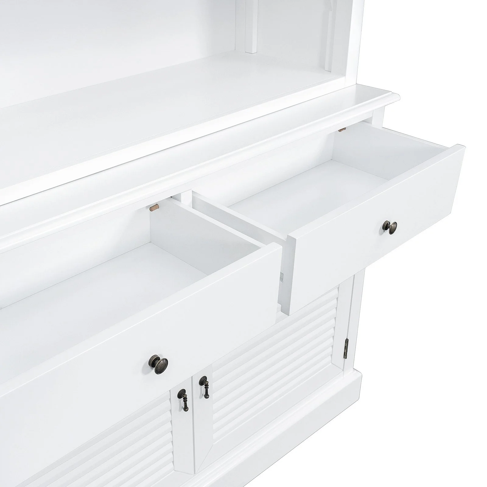 Hamptons Louvre Single Hutch Open Bookcase Buffet Cabinet with Ladder - Image 14
