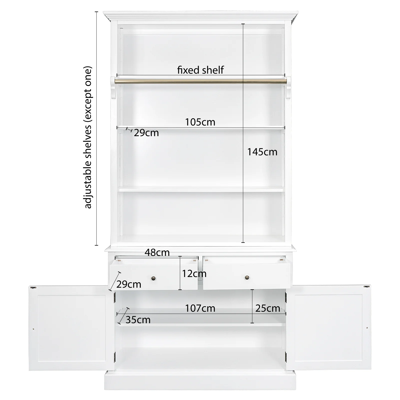 Hamptons Louvre Single Hutch Open Bookcase Buffet Cabinet with Ladder - Image 16