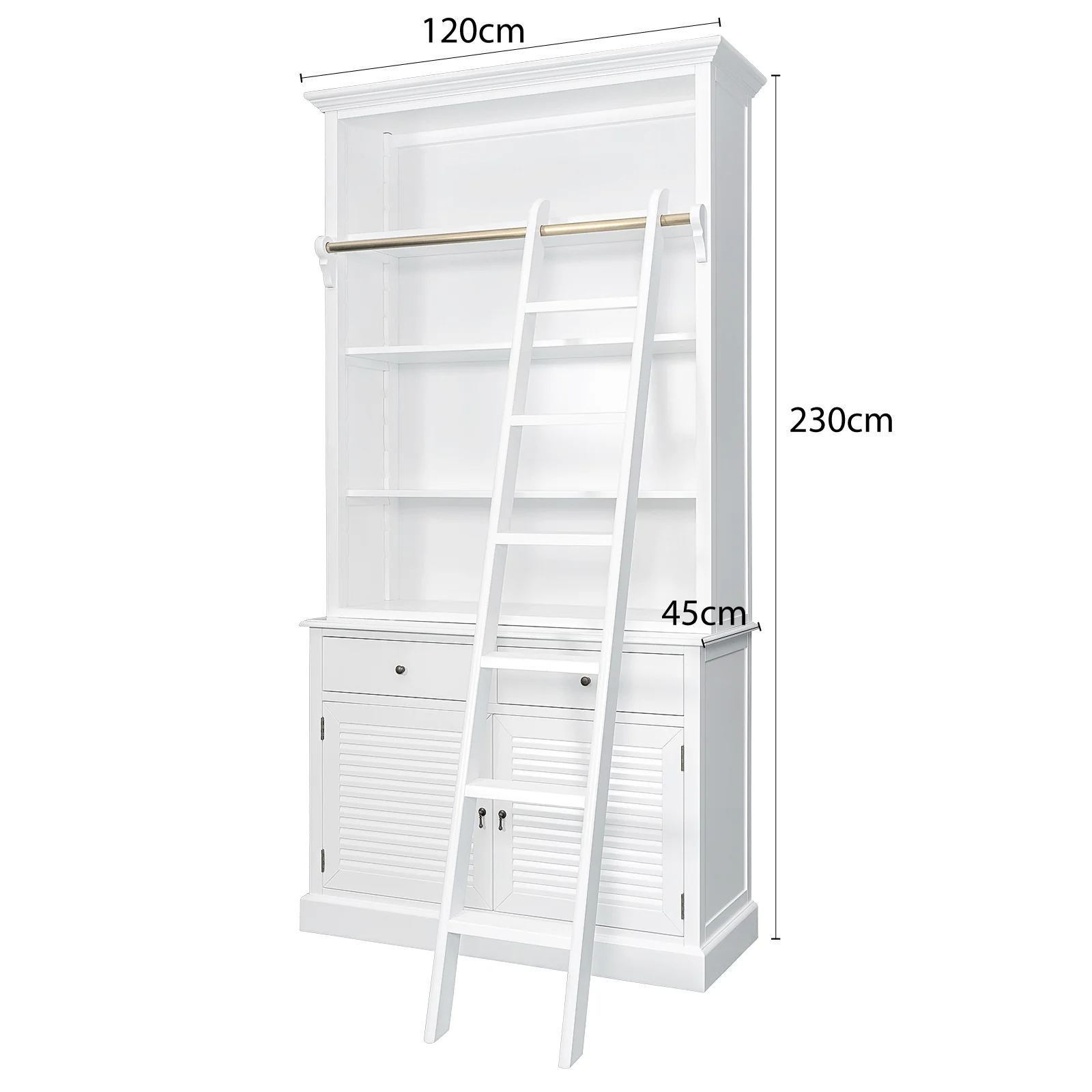 Hamptons Louvre Single Hutch Open Bookcase Buffet Cabinet with Ladder - Image 18