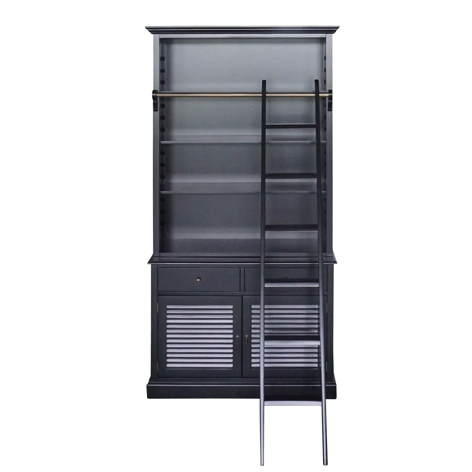 Hamptons Louvre Single Hutch Open Bookcase Buffet Cabinet with Ladder - Image 19