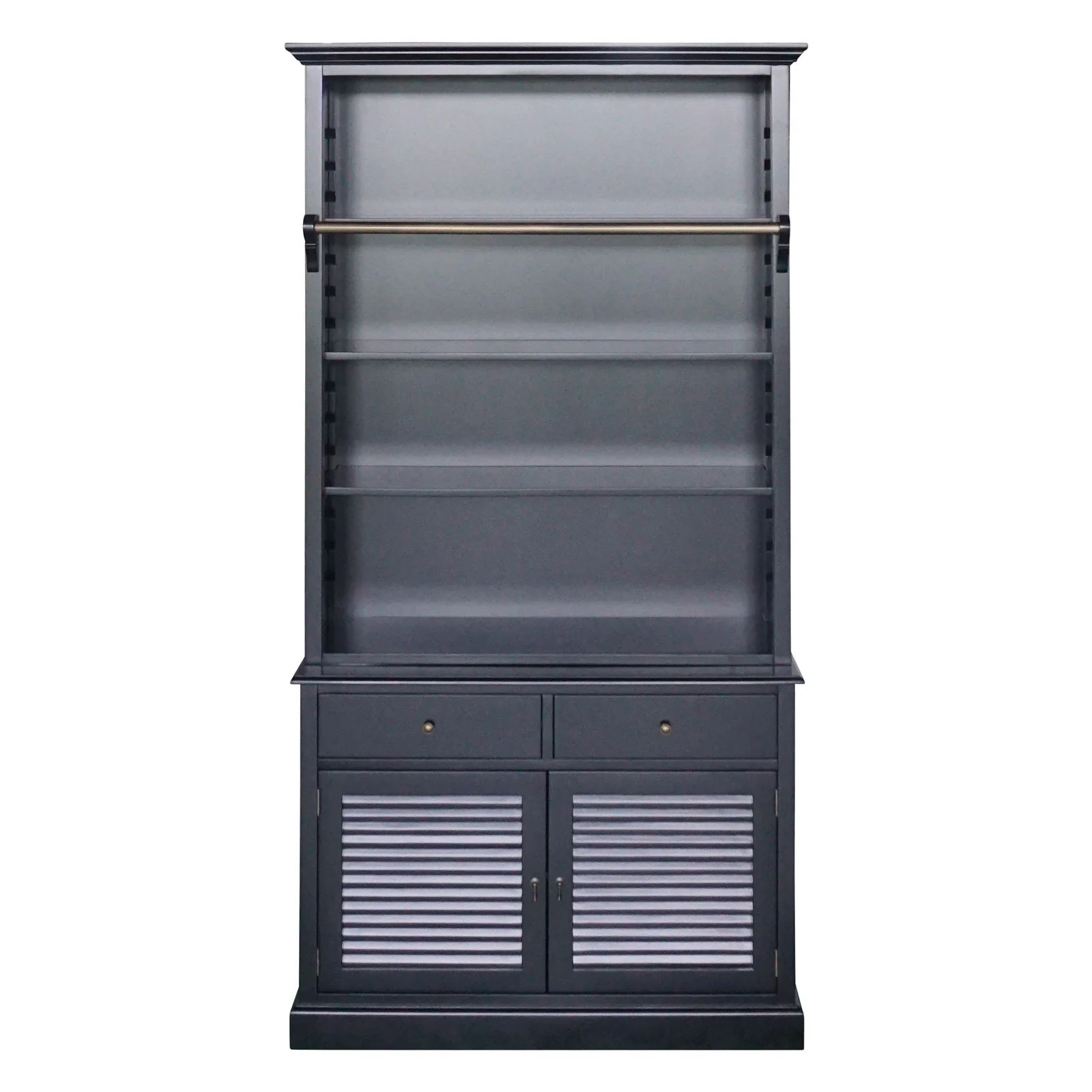Hamptons Louvre Single Hutch Open Bookcase Buffet Cabinet with Ladder - Image 21