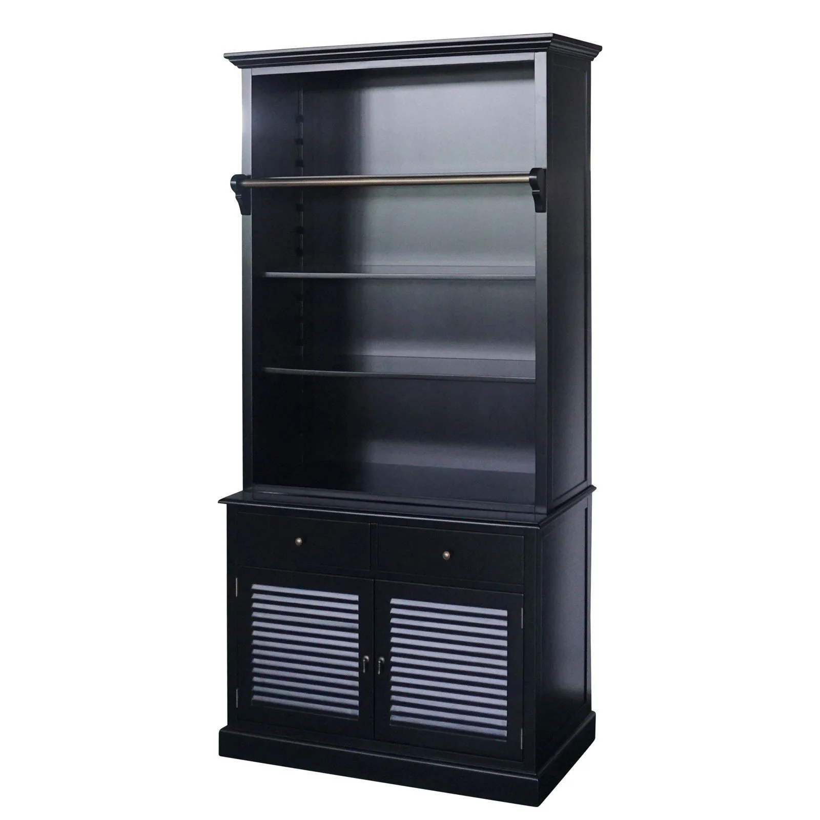 Hamptons Louvre Single Hutch Open Bookcase Buffet Cabinet with Ladder - Image 25
