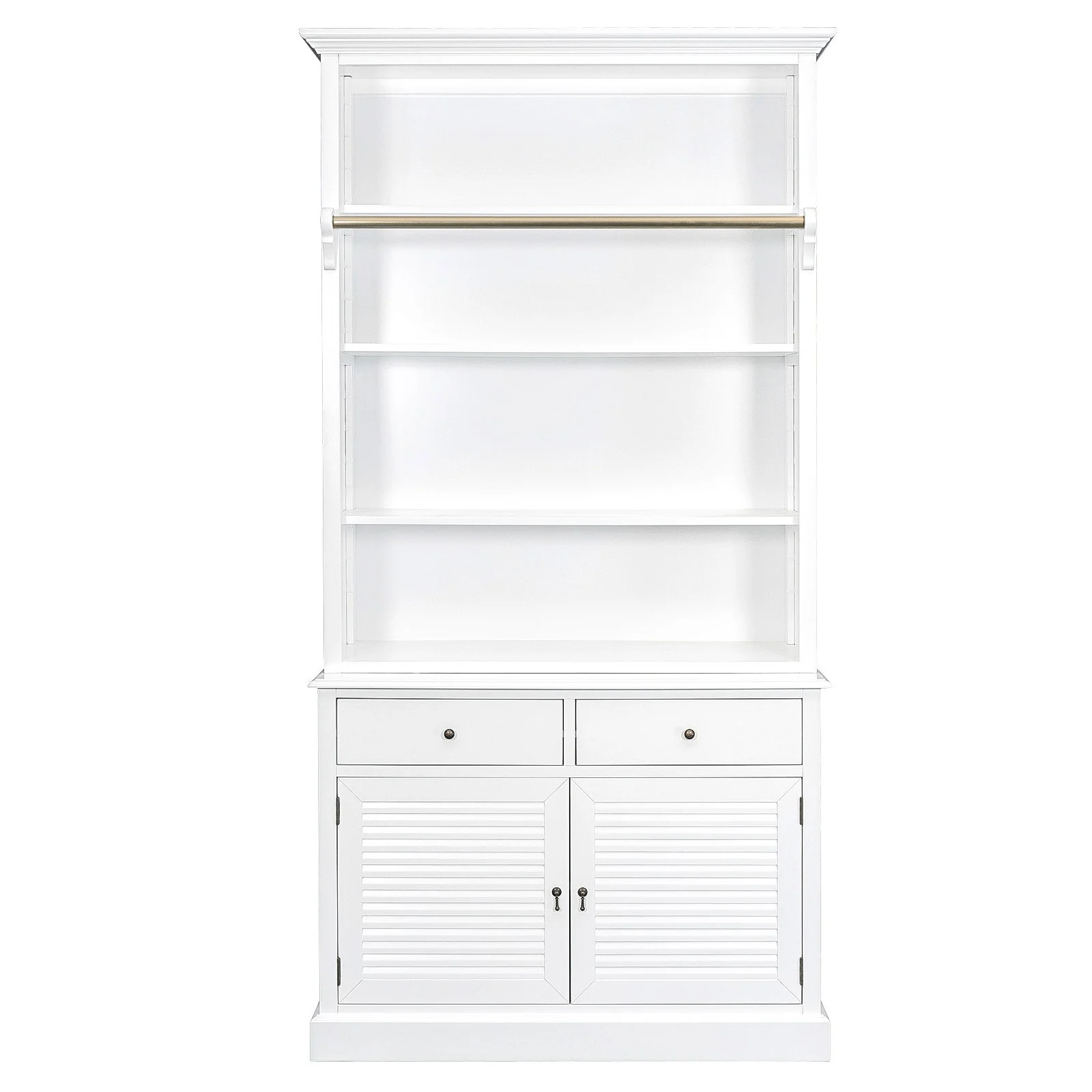 Hamptons Louvre Single Hutch Open Bookcase Buffet Cabinet with Ladder - Image 3
