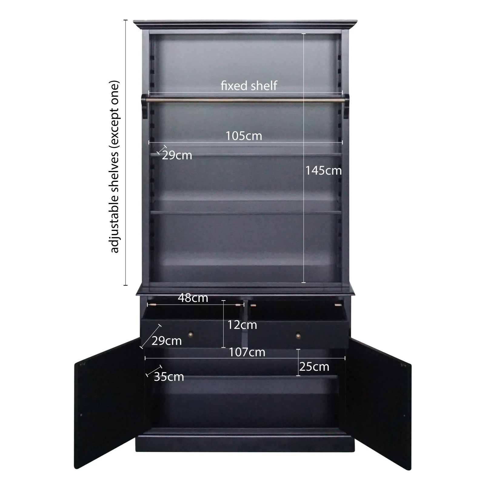 Hamptons Louvre Single Hutch Open Bookcase Buffet Cabinet with Ladder - Image 31