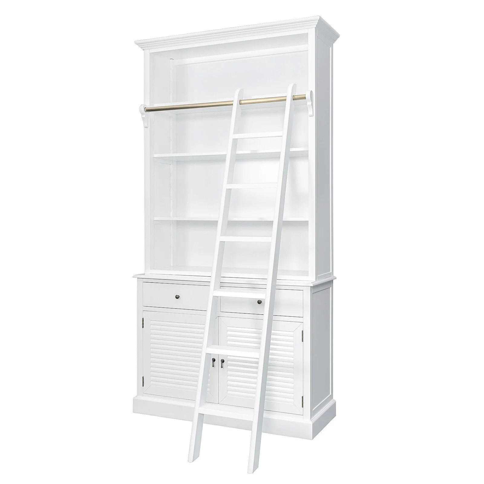 Hamptons Louvre Single Hutch Open Bookcase Buffet Cabinet with Ladder - Image 4