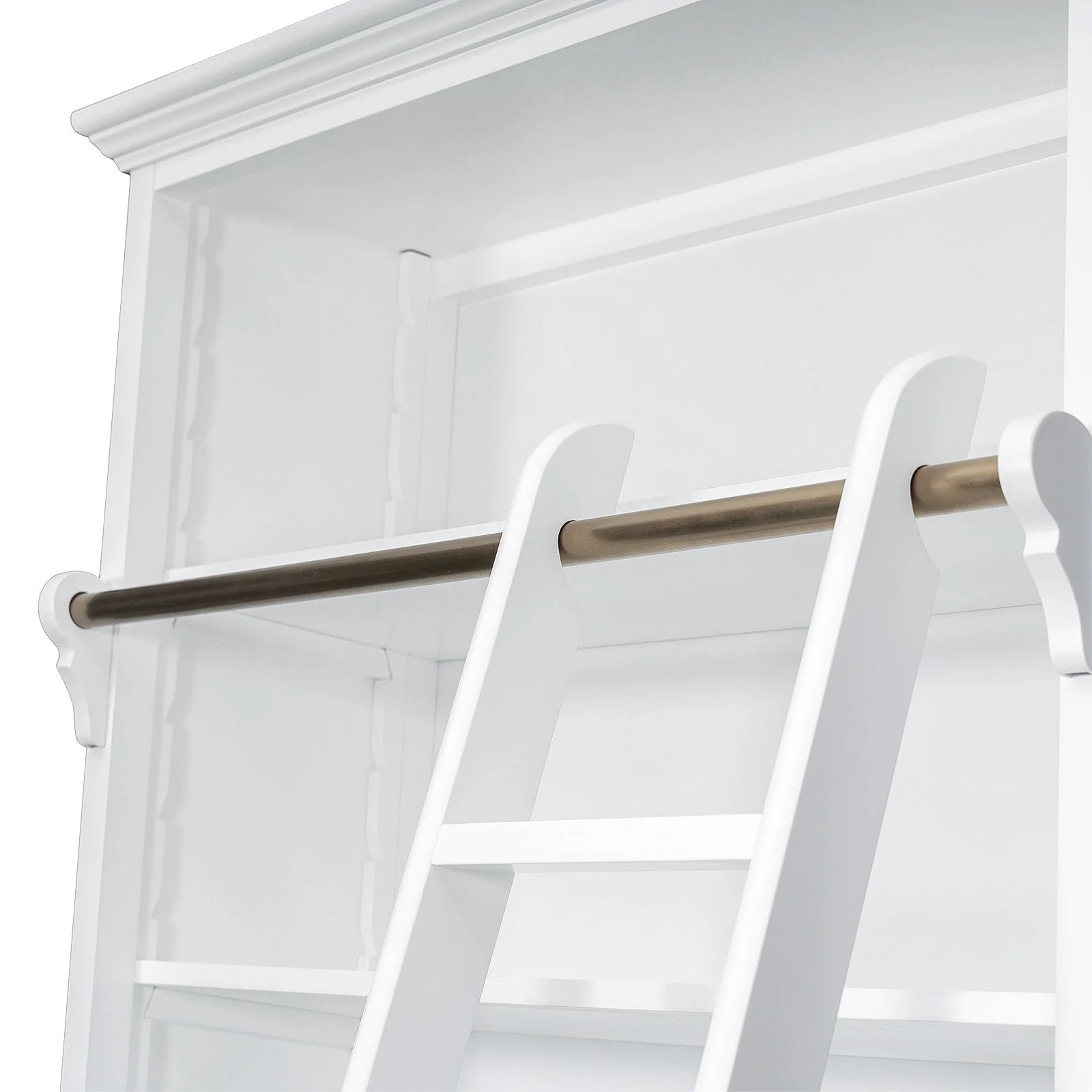 Hamptons Louvre Single Hutch Open Bookcase Buffet Cabinet with Ladder - Image 8