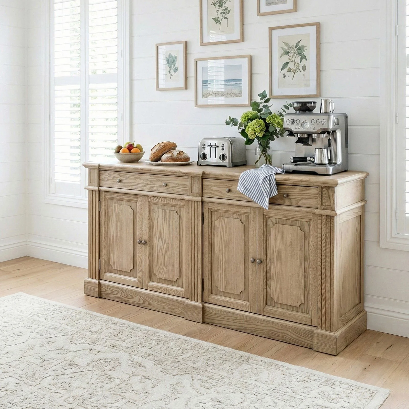 Harbourline Classic Hamptons Panelled Sideboard Buffet & Console Cabinet with 4 Doors & 2 Drawers - Image 16