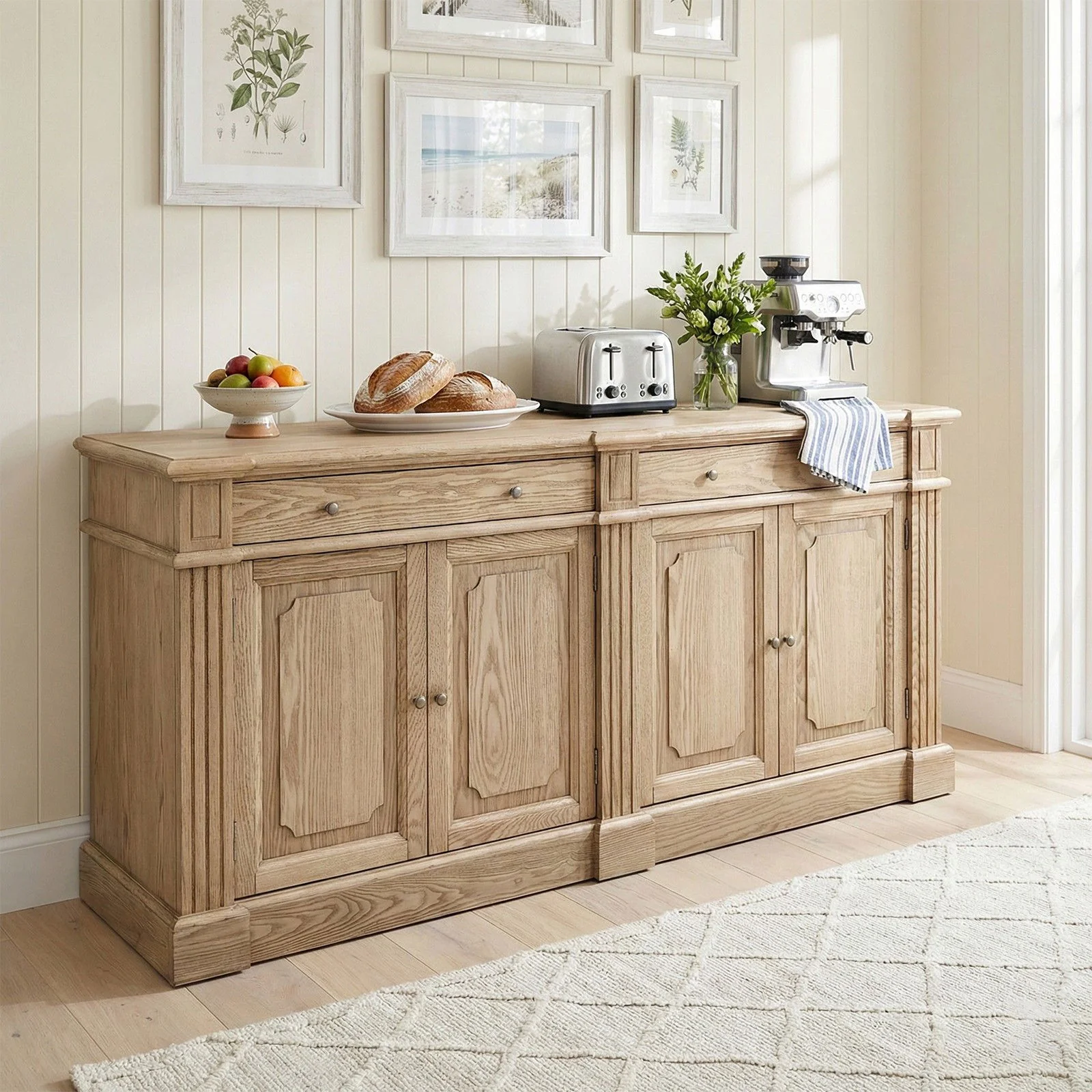 Harbourline Classic Hamptons Panelled Sideboard Buffet & Console Cabinet with 4 Doors & 2 Drawers - Image 25