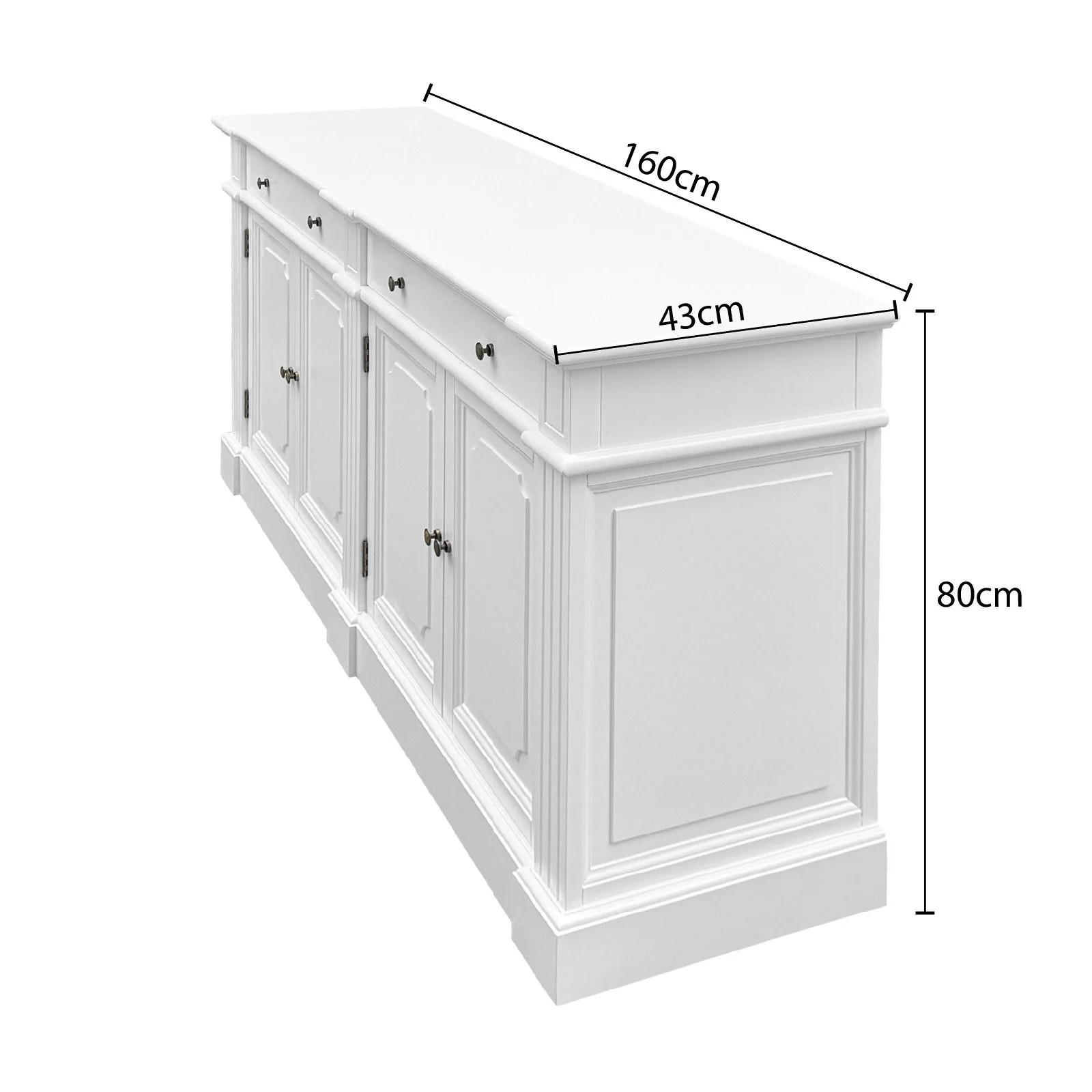 Harbourline Classic Hamptons Panelled Sideboard Buffet & Console Cabinet with 4 Doors & 2 Drawers - Image 8