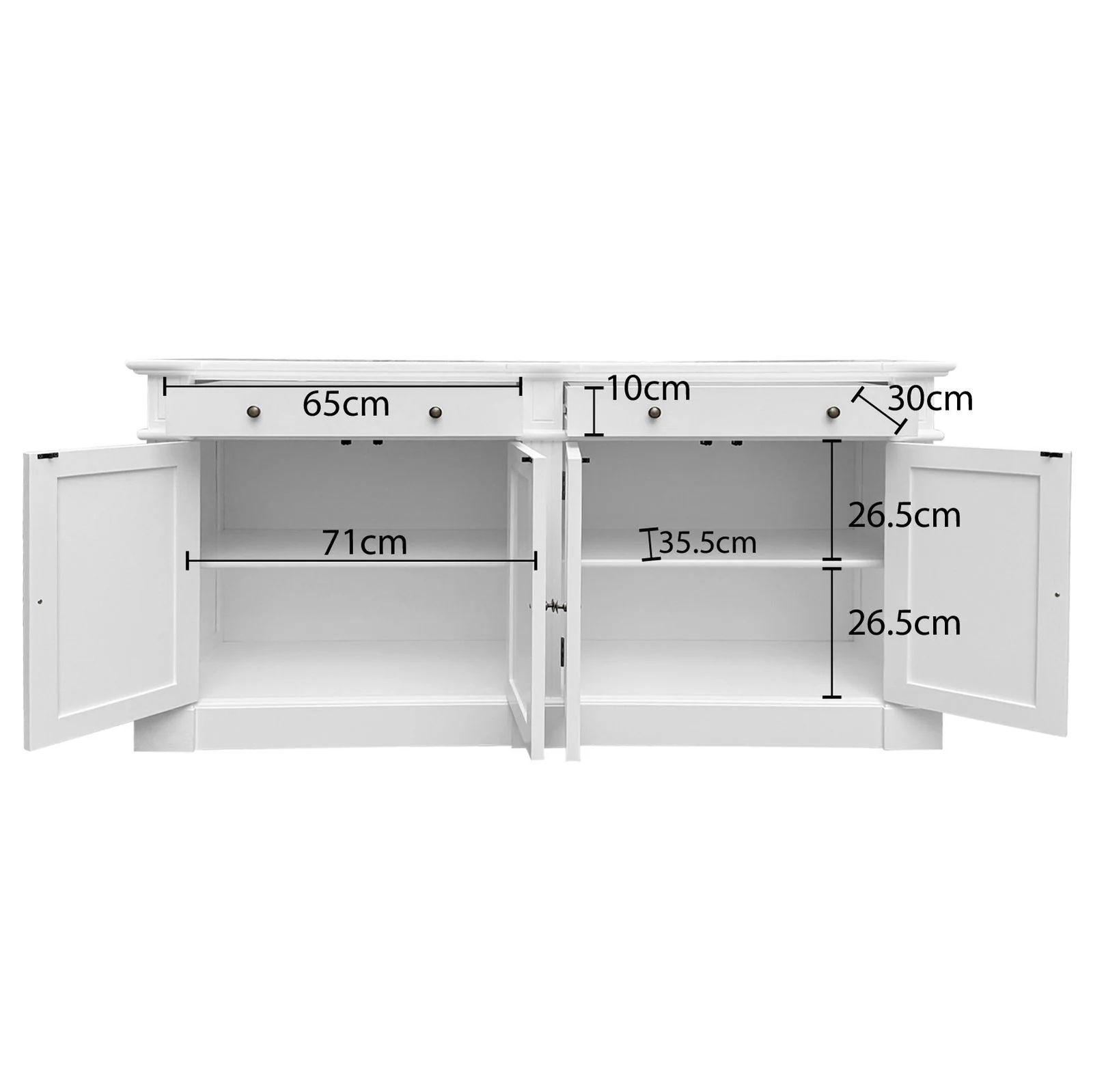 Harbourline Classic Hamptons Panelled Sideboard Buffet & Console Cabinet with 4 Doors & 2 Drawers - Image 9