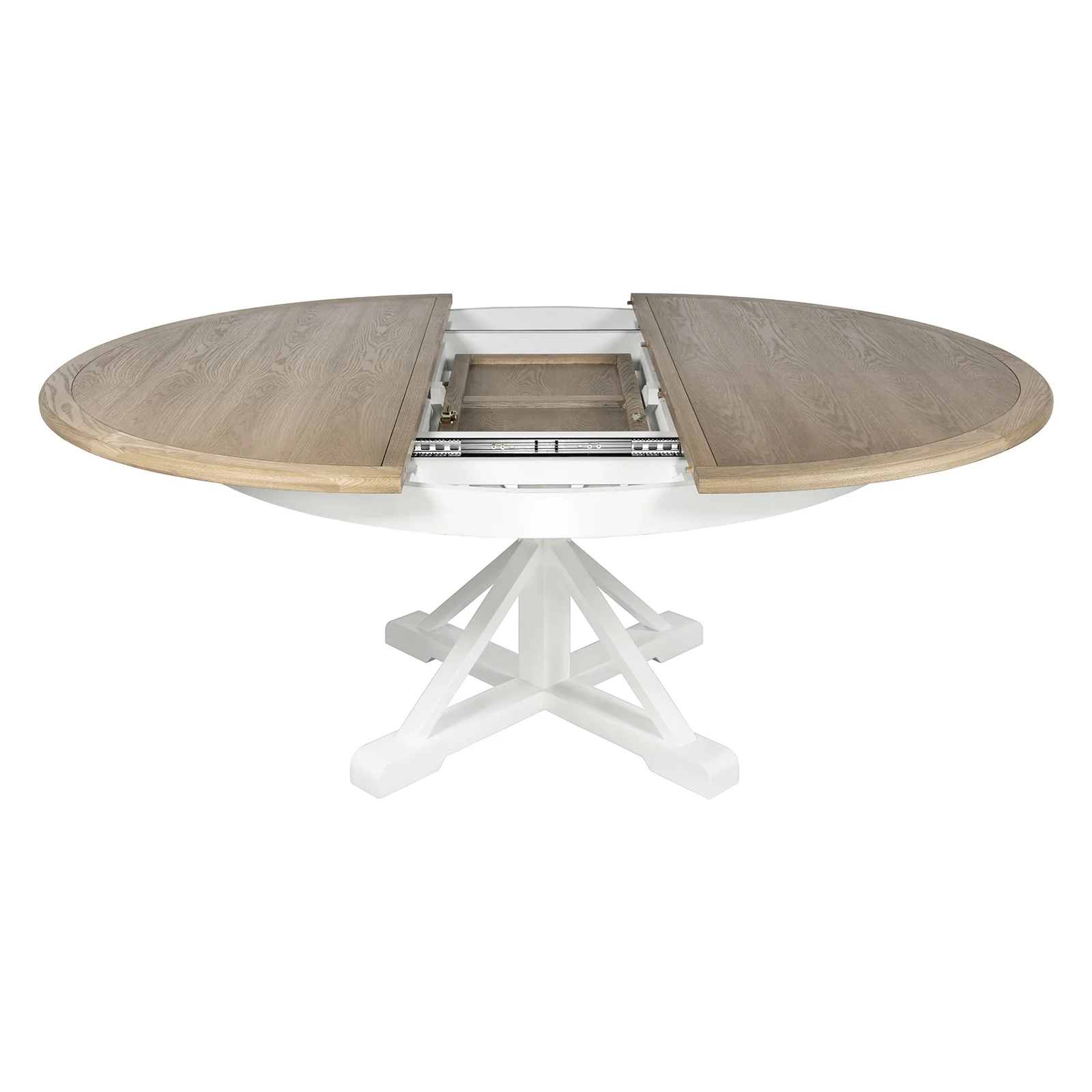 Hamptons Sorrento 150-190cm Round Extendable Trestle Dining Table - Image 11