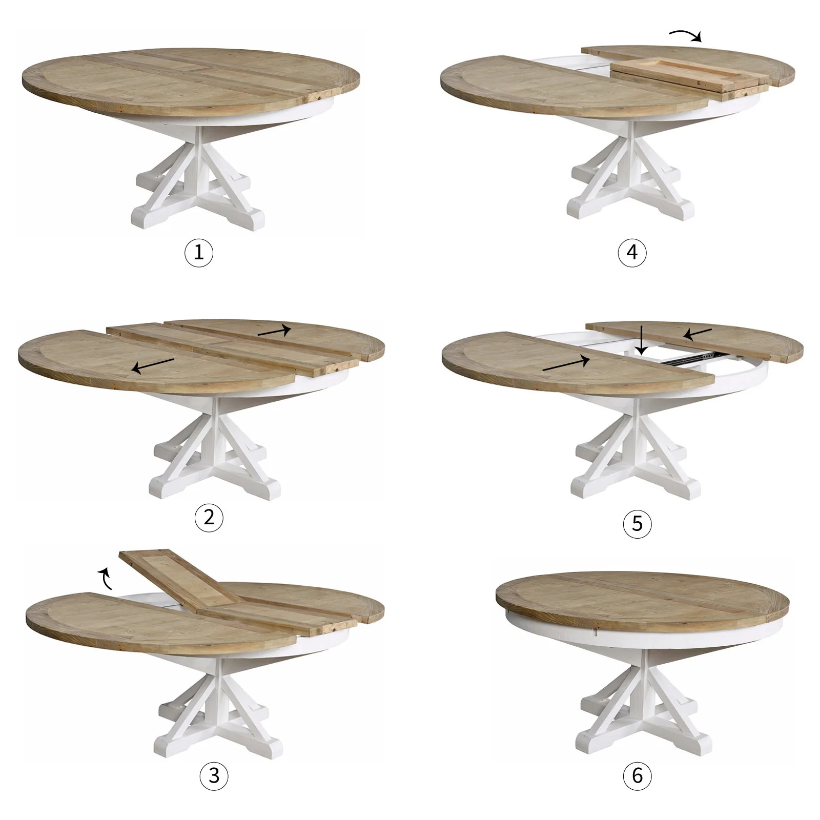 Hamptons Sorrento 150-190cm Round Extendable Trestle Dining Table - Image 18