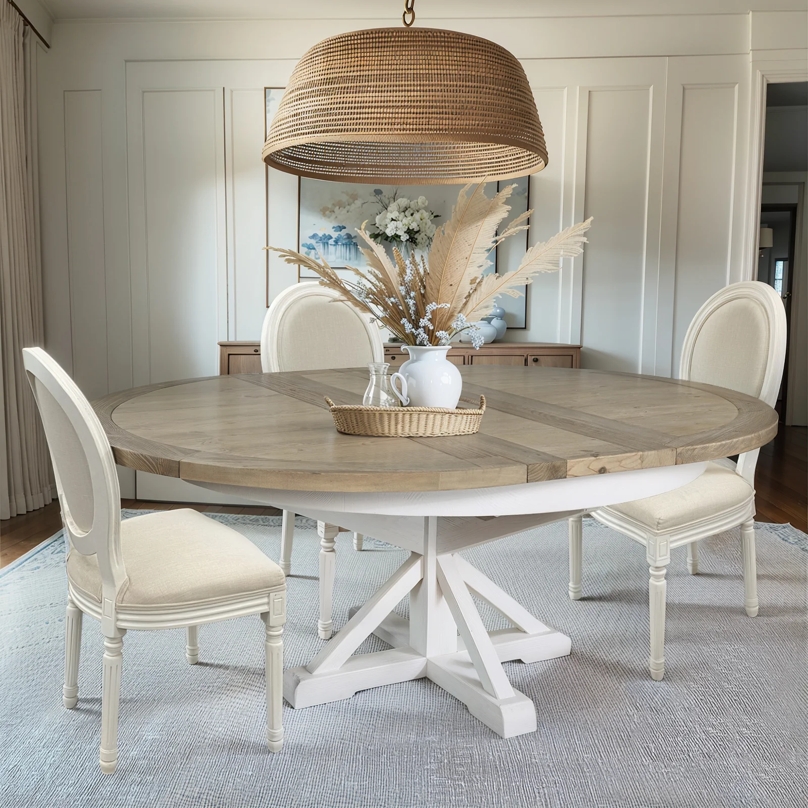 Hamptons Sorrento 150-190cm Round Extendable Trestle Dining Table - Image 3