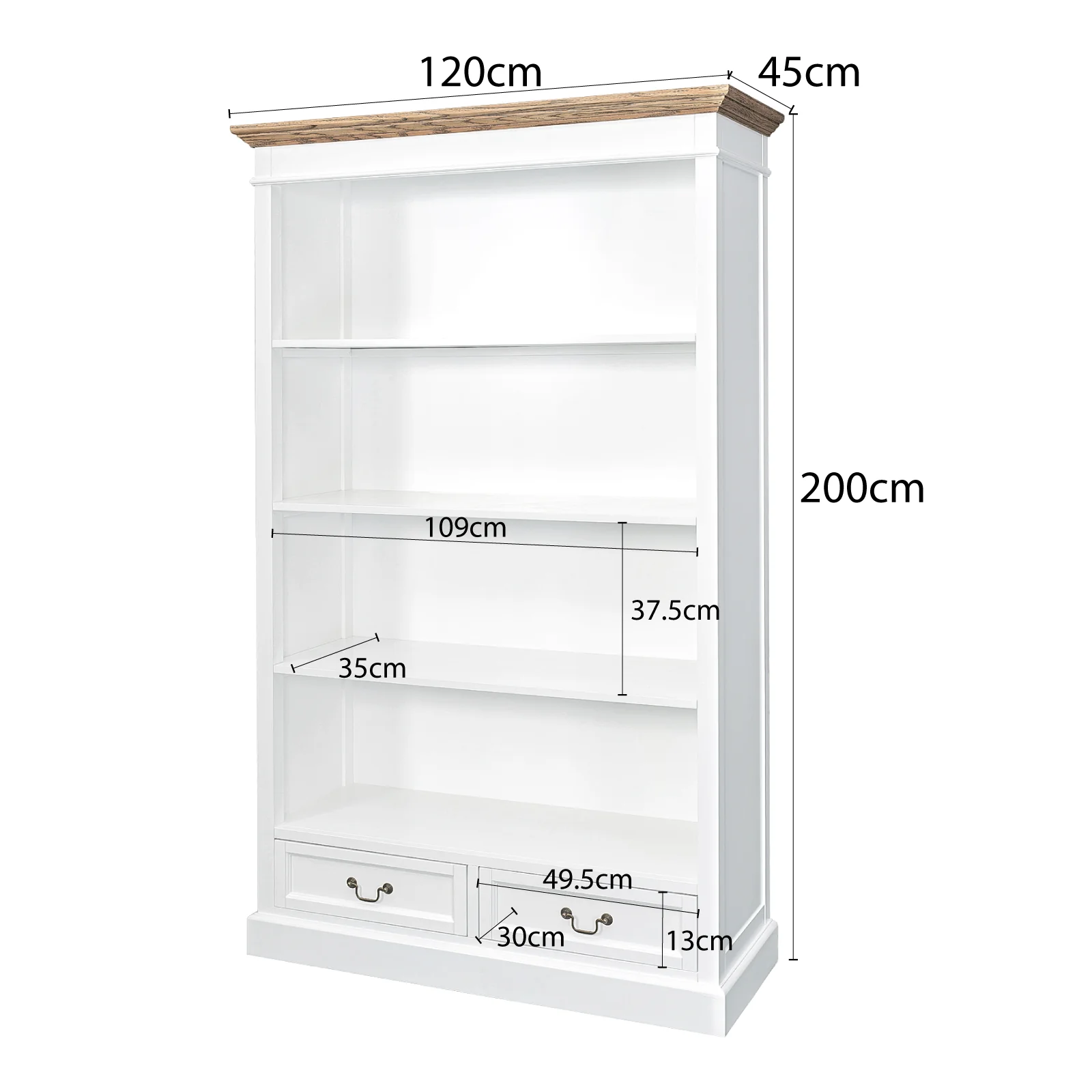 Hamptons Sorrento 2 Drawer Open Library Bookcase - Image 13