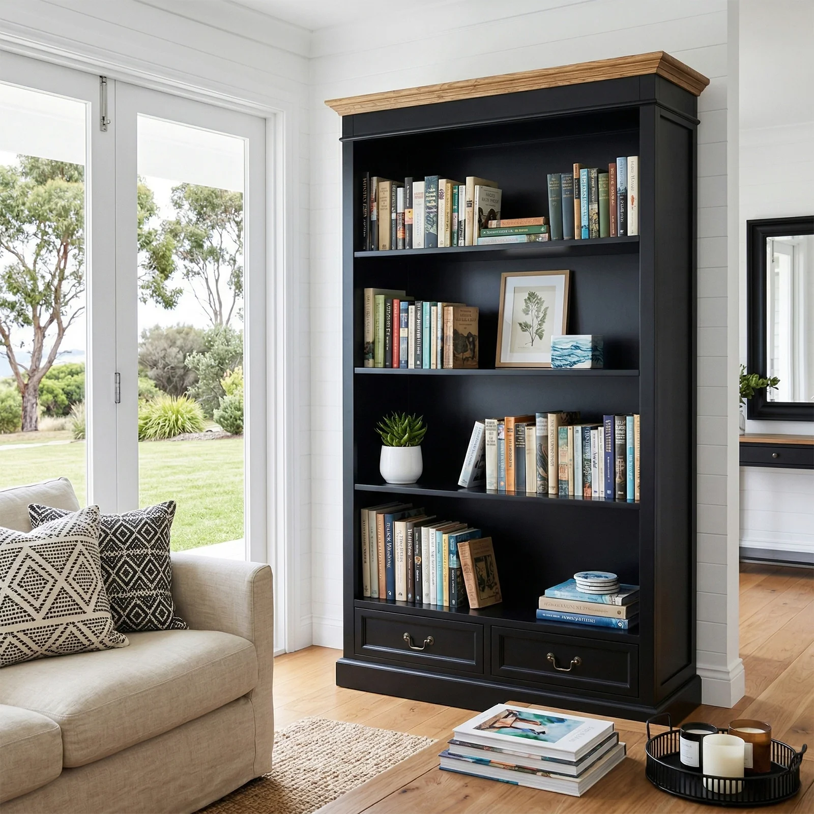 Hamptons Sorrento 2 Drawer Open Library Bookcase - Image 16