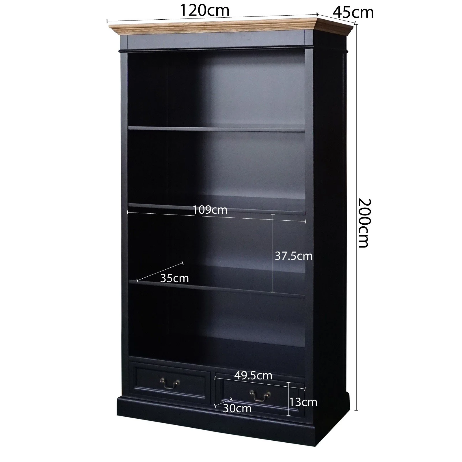 Hamptons Sorrento 2 Drawer Open Library Bookcase - Image 25