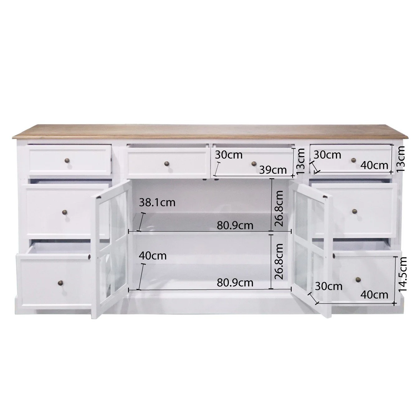 Hamptons Sorrento 2 Glass Door Sideboard Buffet - Image 10