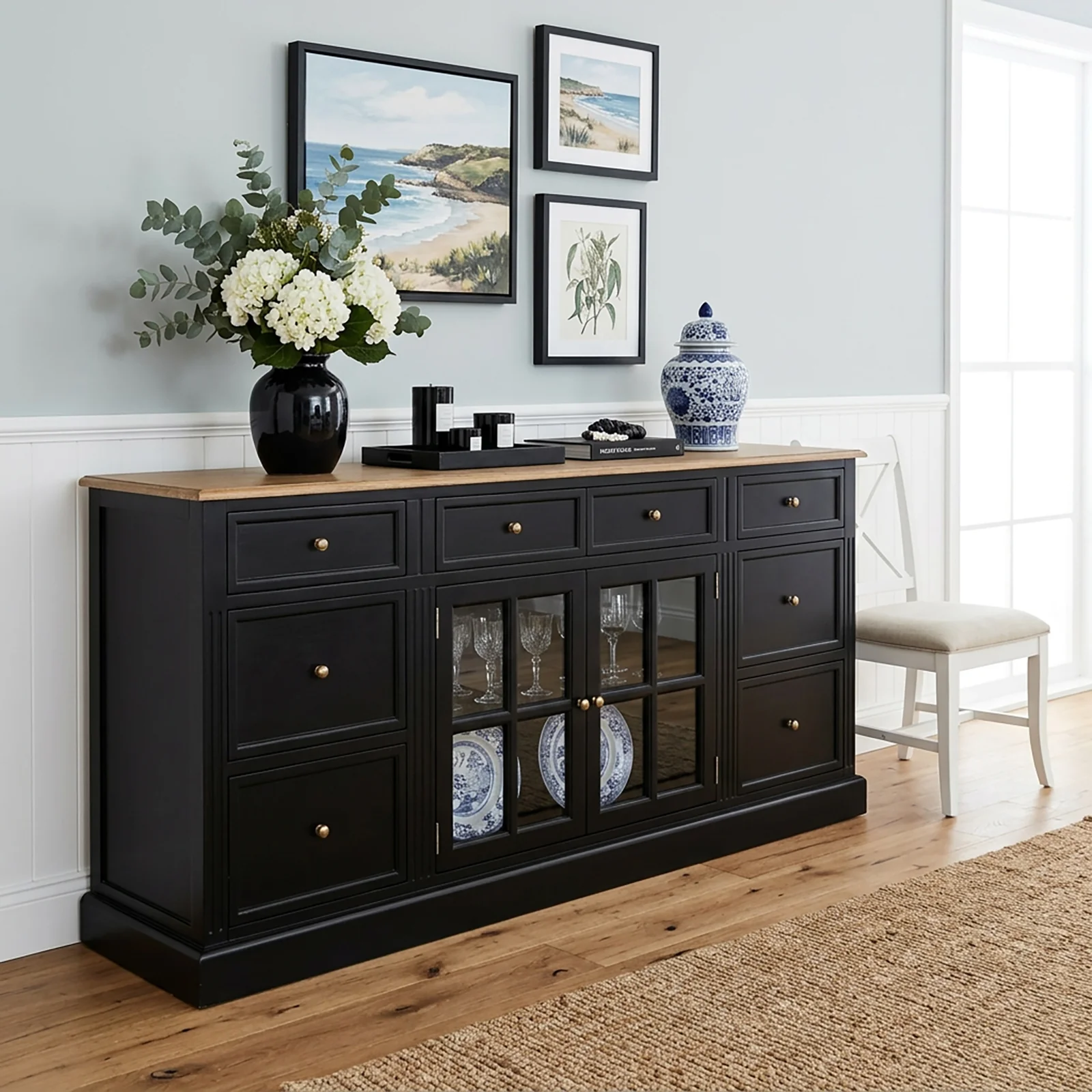 Hamptons Sorrento 2 Glass Door Sideboard Buffet - Image 15