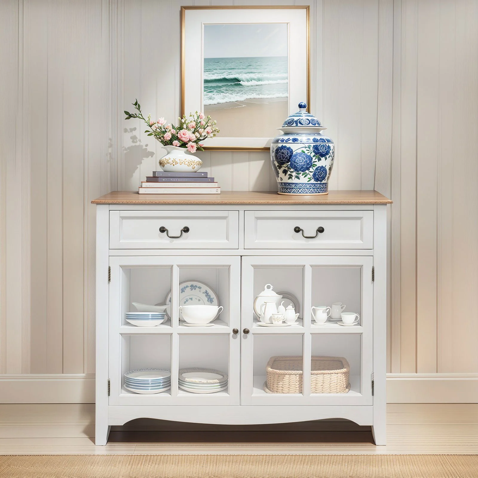 Hamptons Sorrento 2 Glass Door Small Sideboard Buffet - Image 11