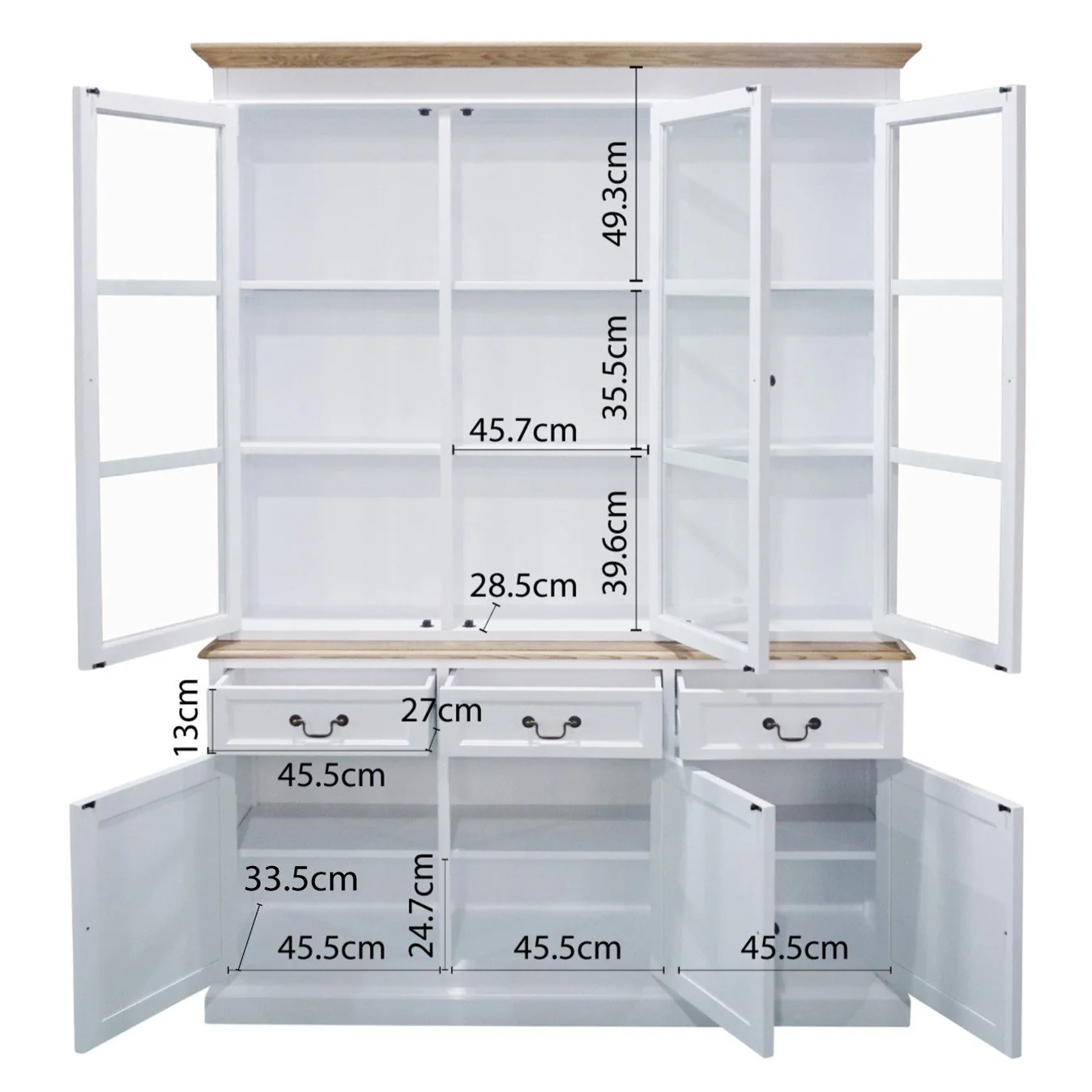 Hamptons Sorrento Buffet and Hutch Glass Display Bookcase - Image 12