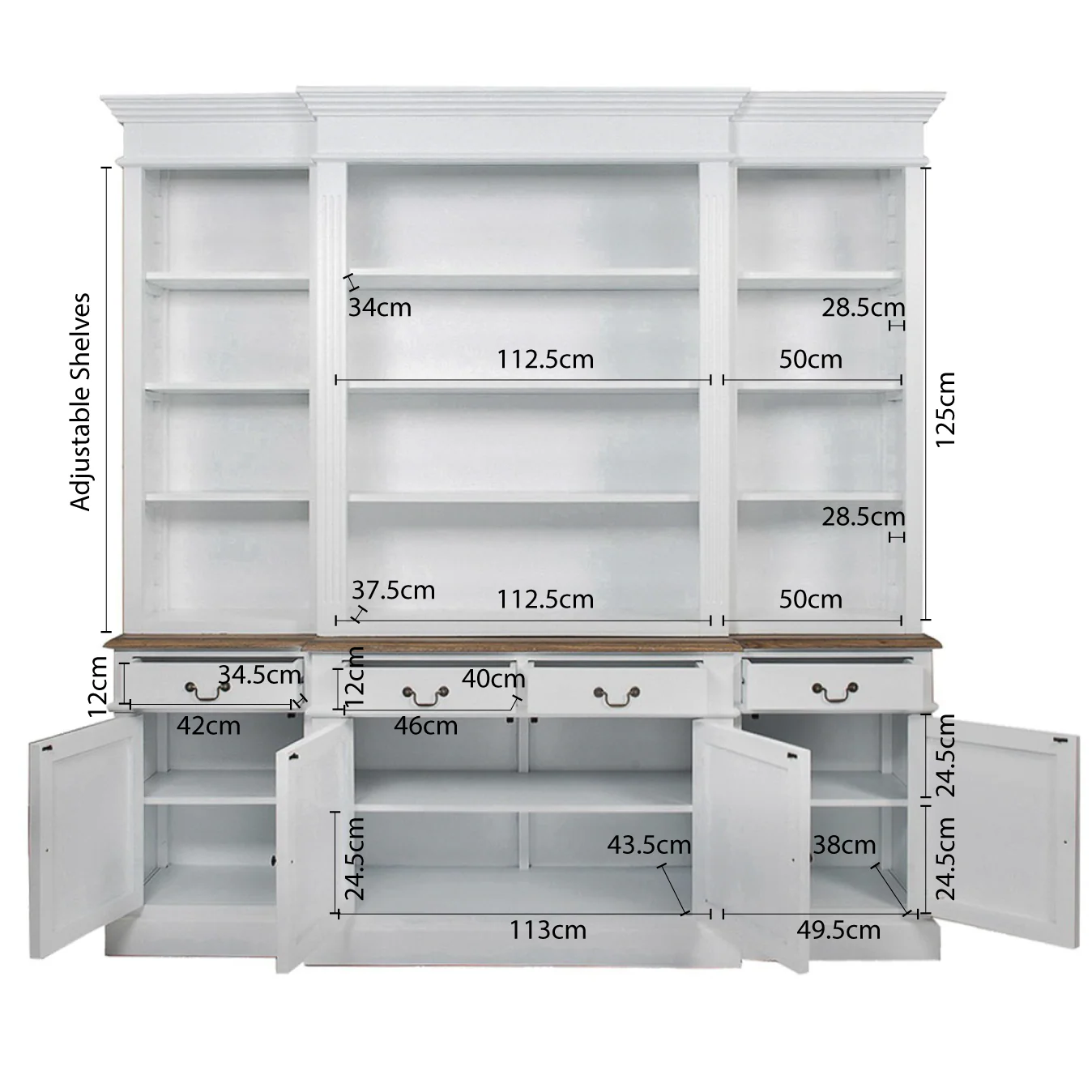 Hamptons Sorrento Buffet and Hutch Sideboard Bookcase Cabinet - Image 13